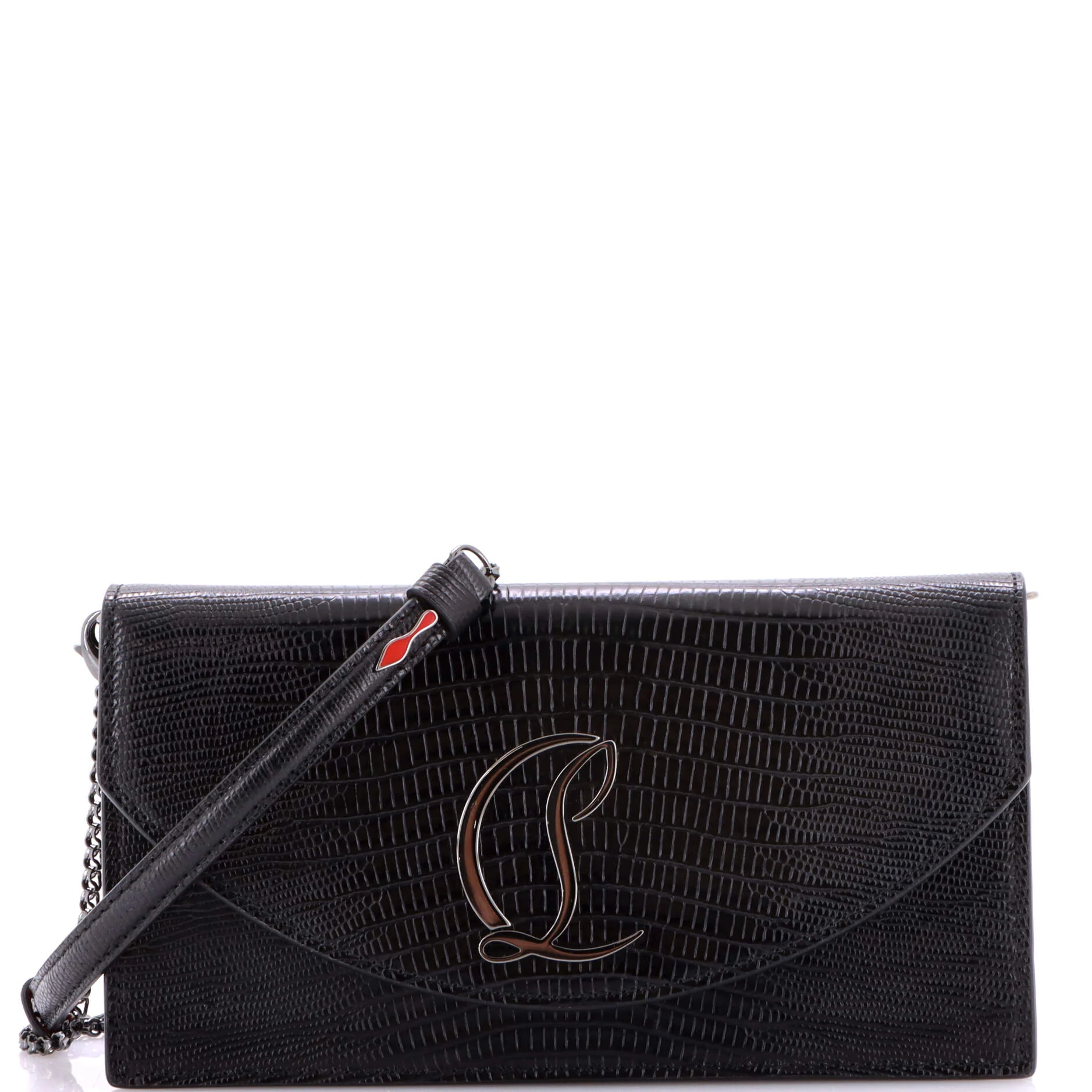 Loubi54 Chain Clutch Lizard Embossed Leather