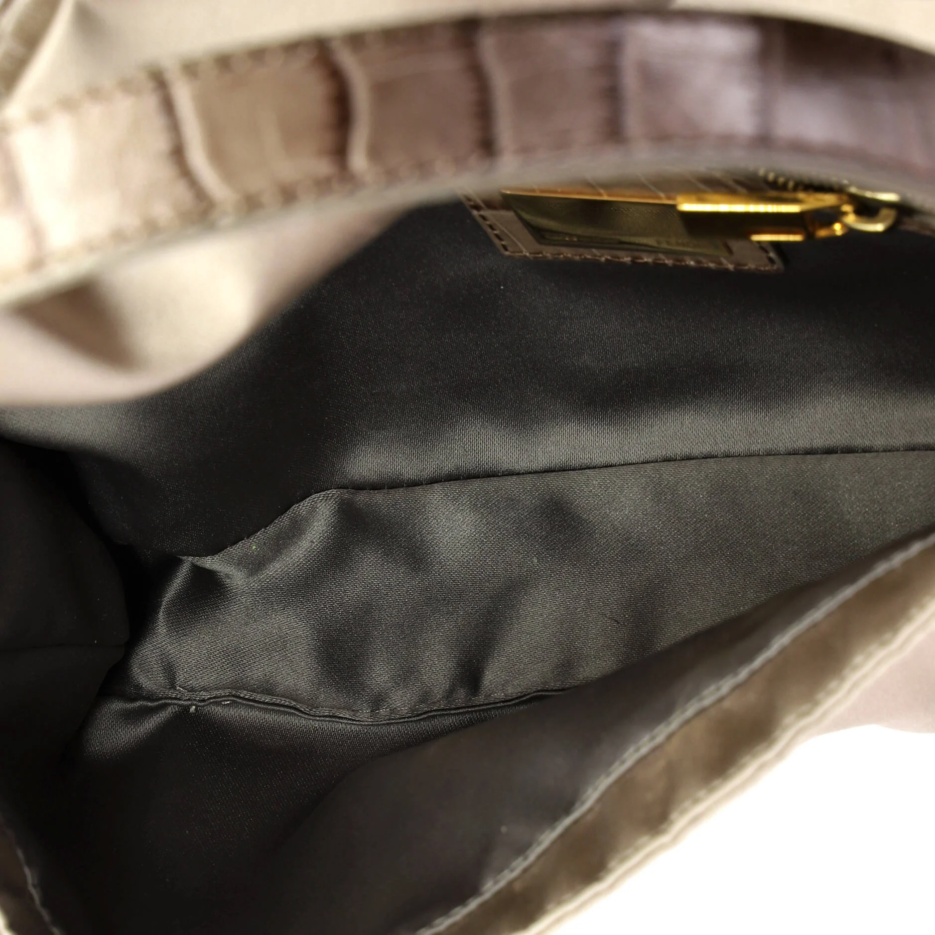Baguette Bag Embroidered Satin with Crocodile Embossed Leather and Crystals - Image 5