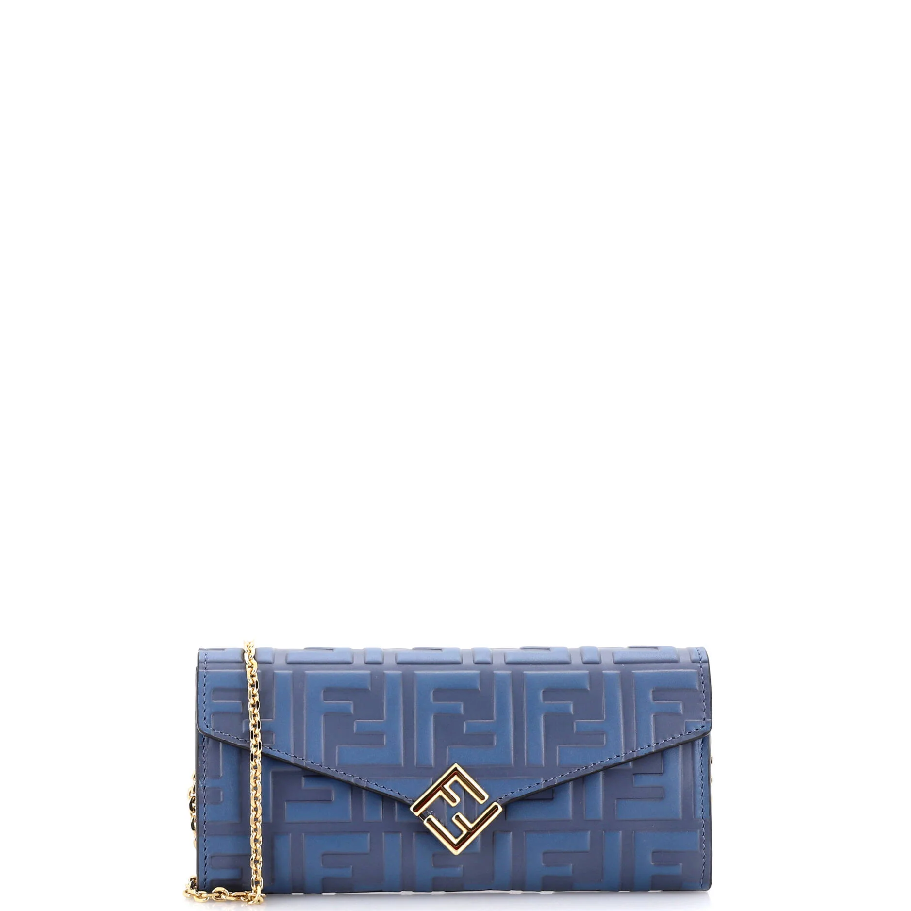 F is Fendi Continental Chain Wallet Zucca Embossed Leather