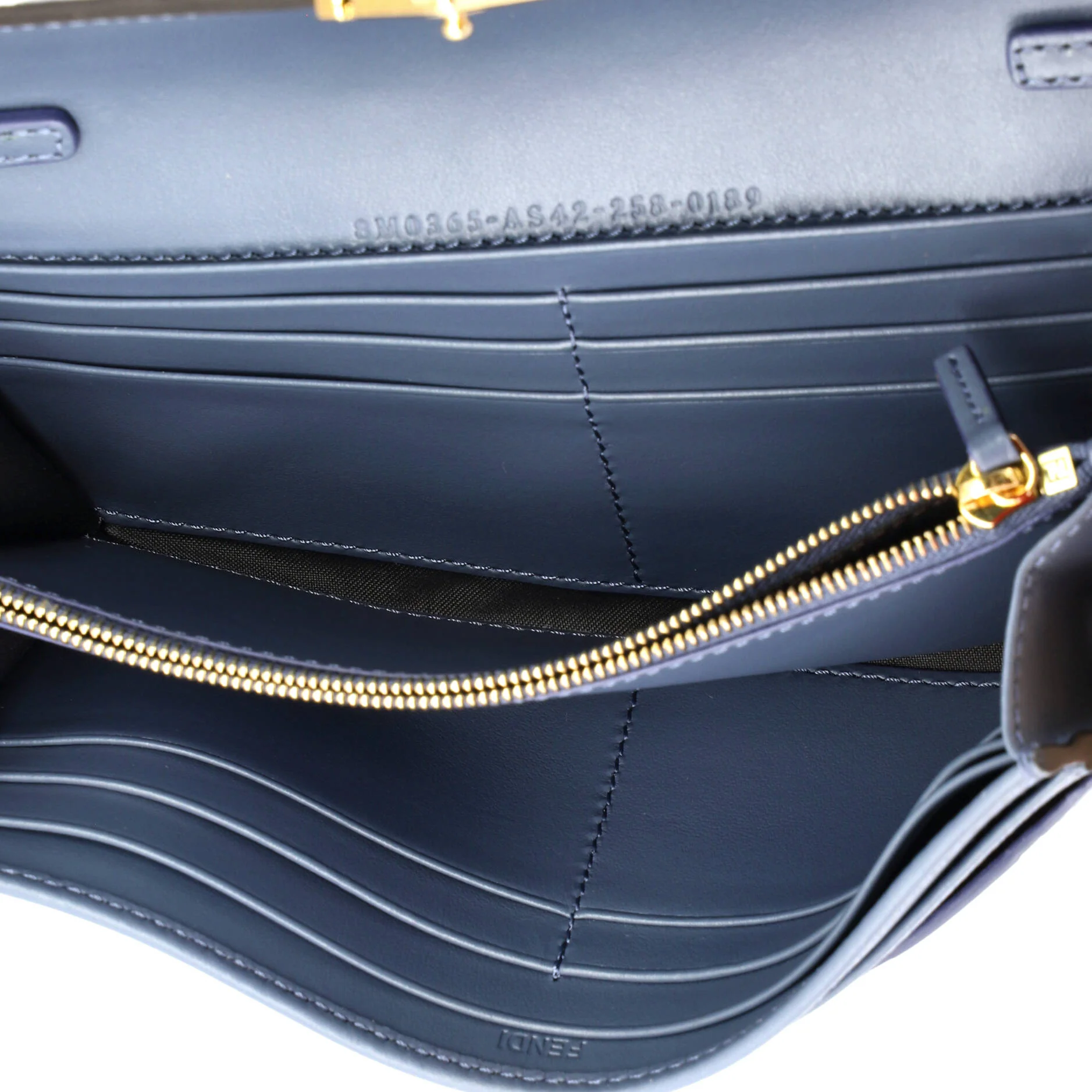 F is Fendi Continental Chain Wallet Zucca Embossed Leather - Image 5