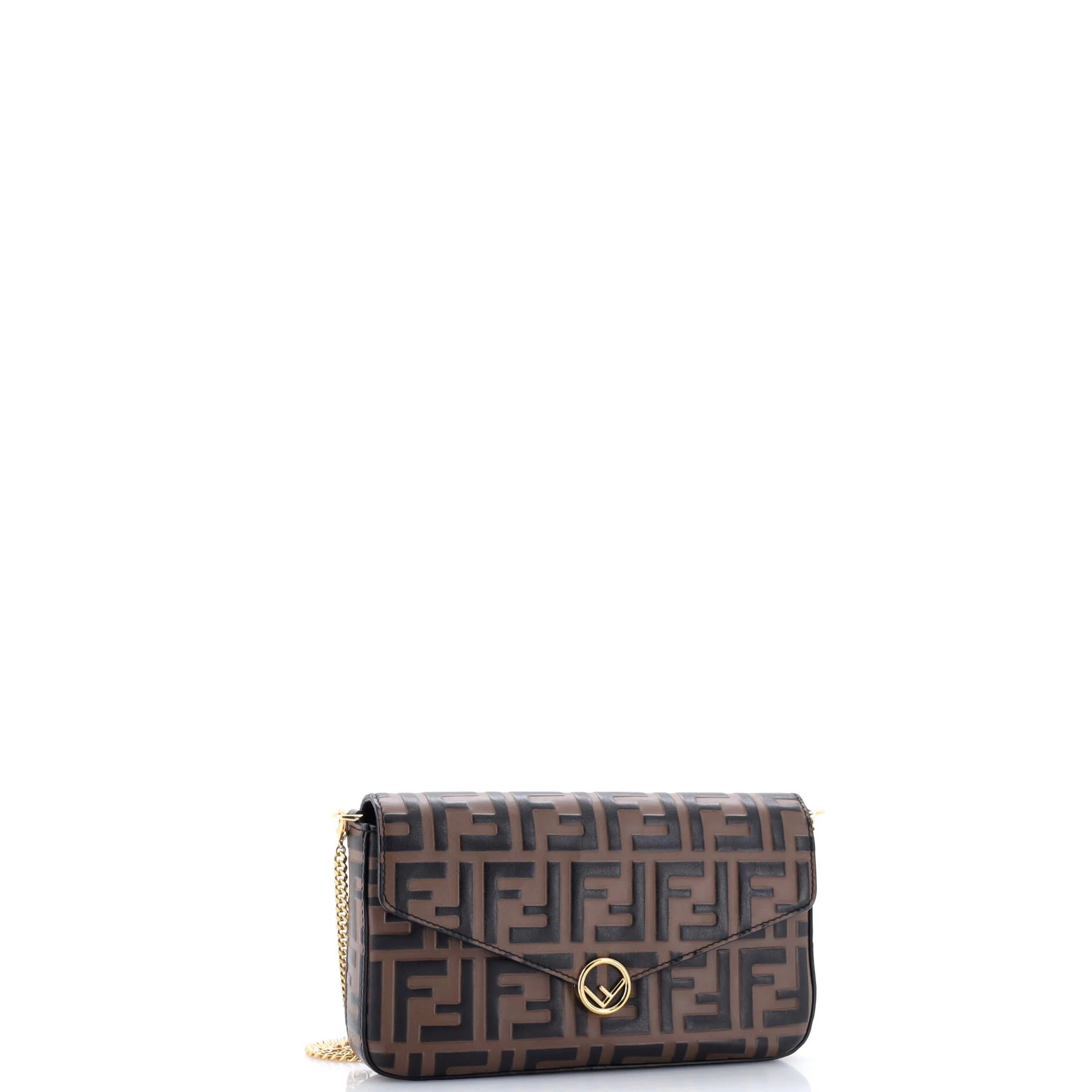 F is Fendi Envelope Clutch on Chain Zucca Embossed Leather - Image 3