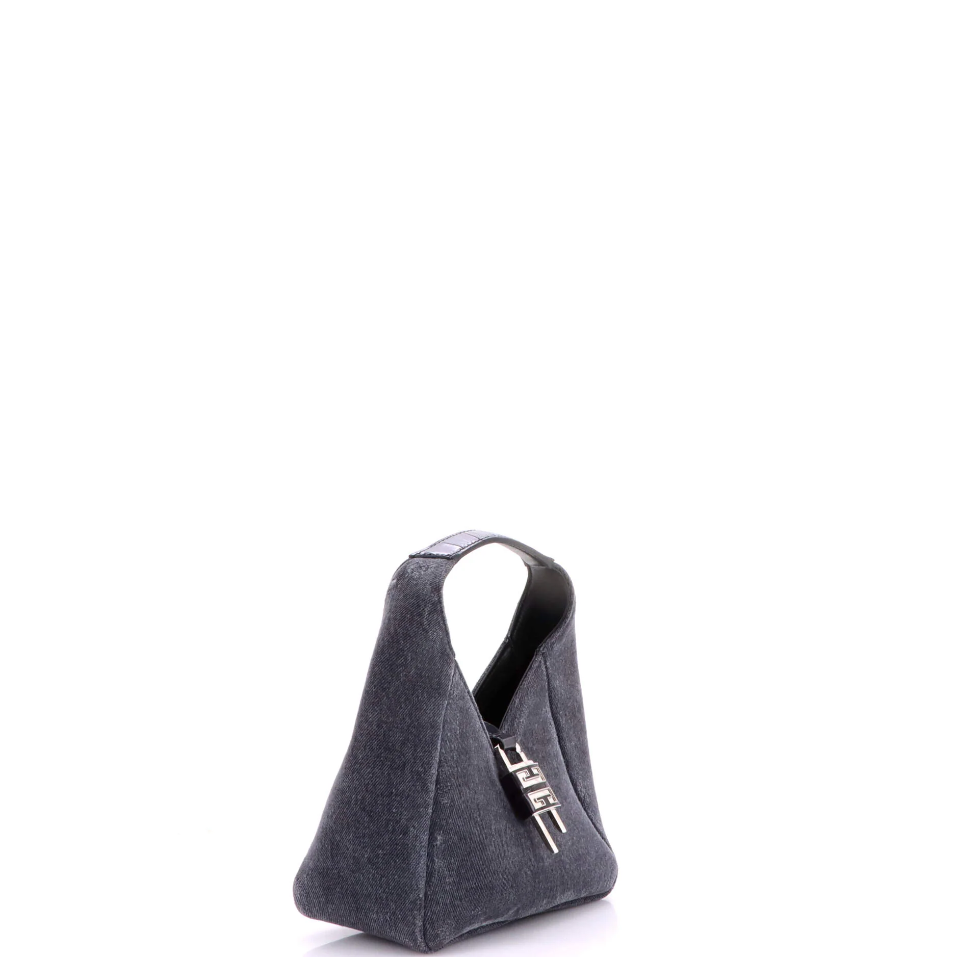 Padlock Hobo Washed Denim and Crocodile Embossed Leather Mini - Image 2