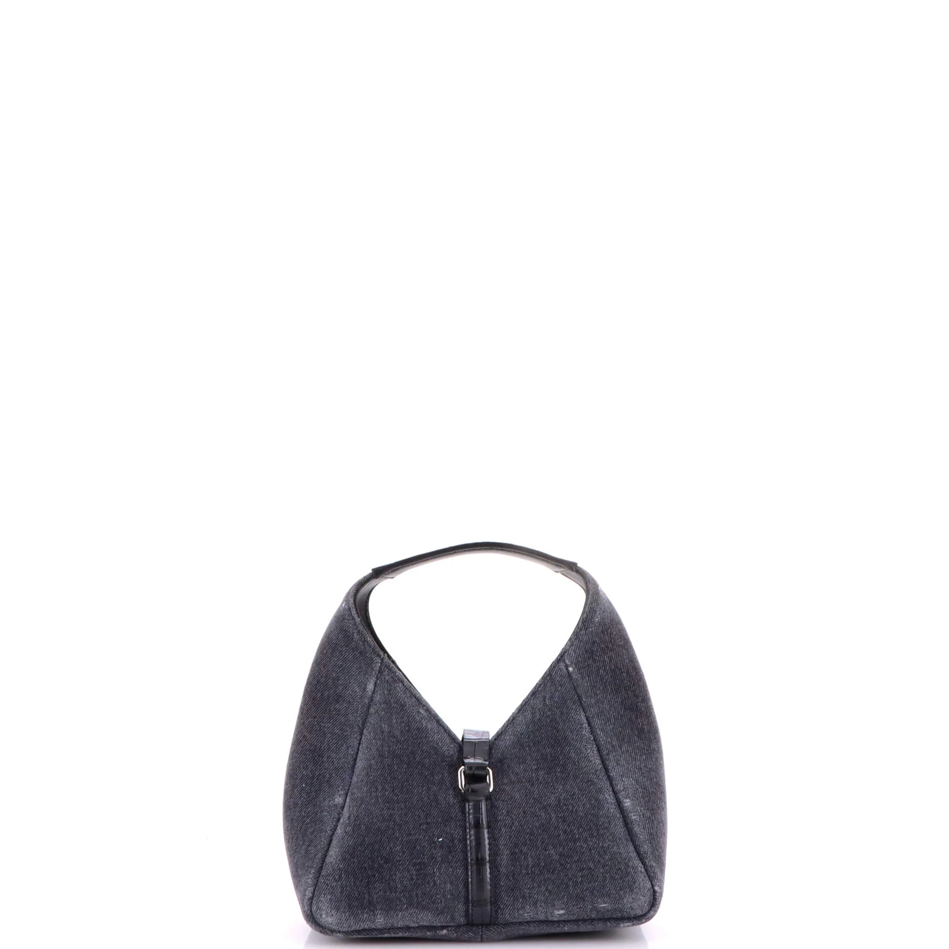 Padlock Hobo Washed Denim and Crocodile Embossed Leather Mini - Image 3