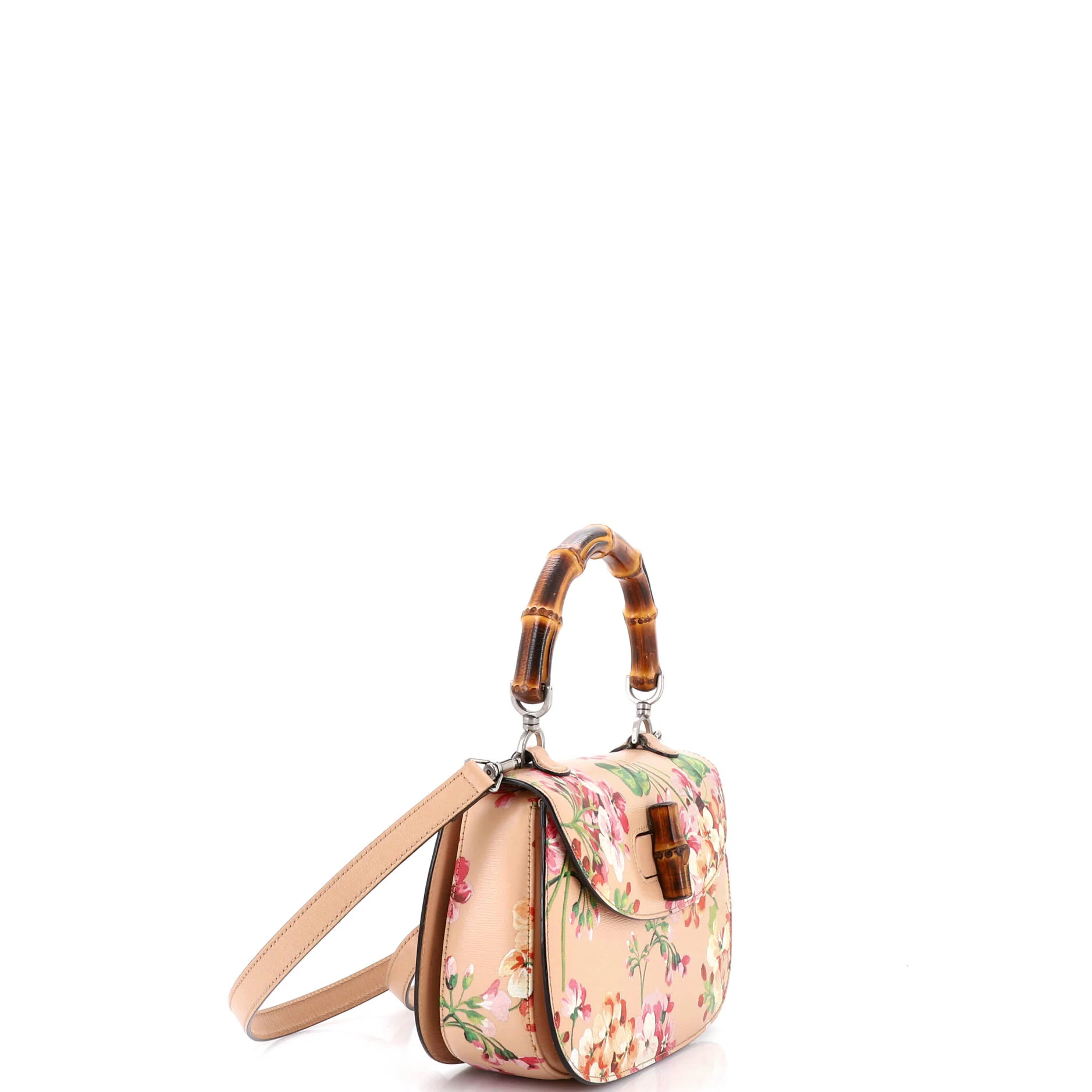 Bamboo Top Handle Bag Blooms Print Leather Small - Image 2