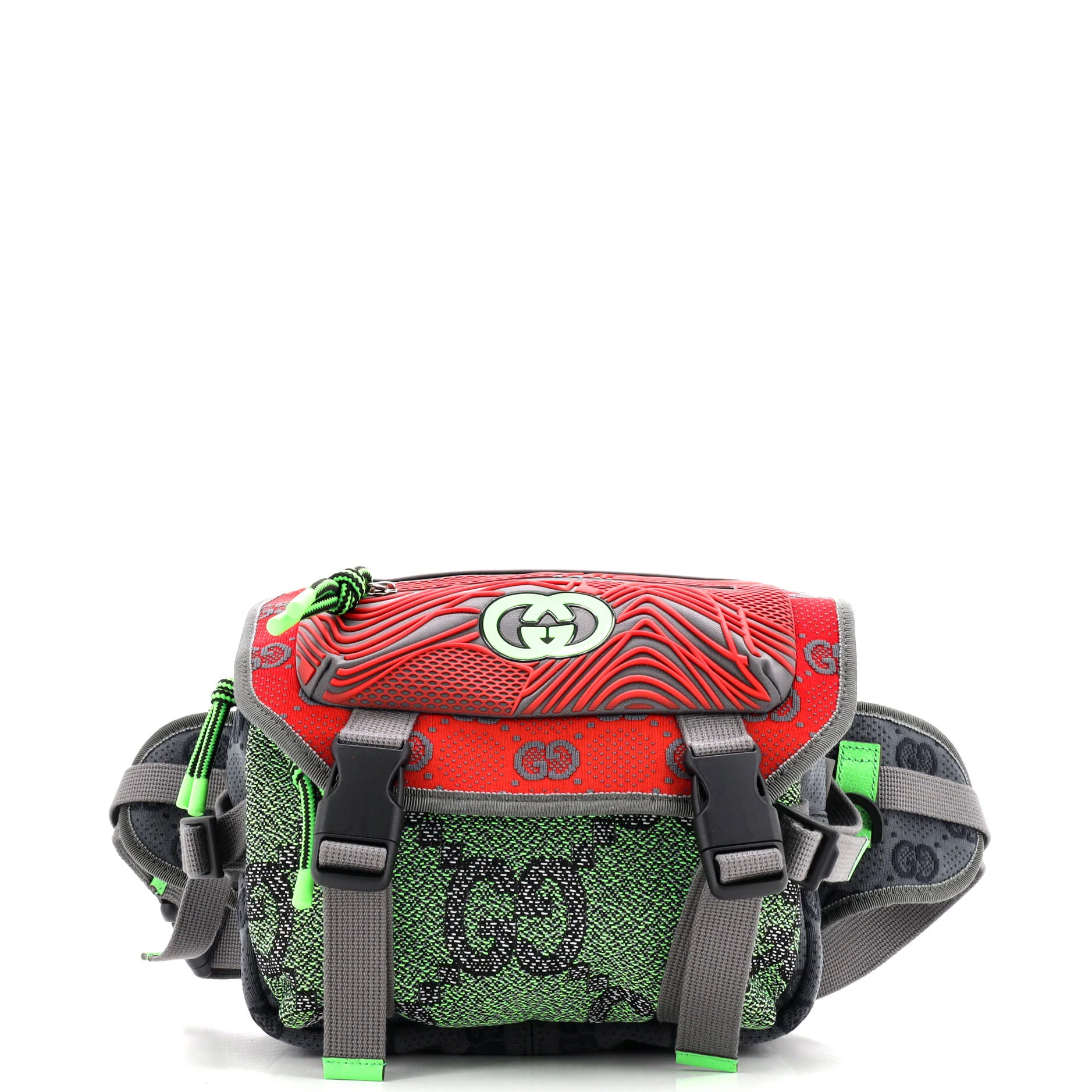Buckle Flap Chest Strap Backpack GG Fabric with Rubber