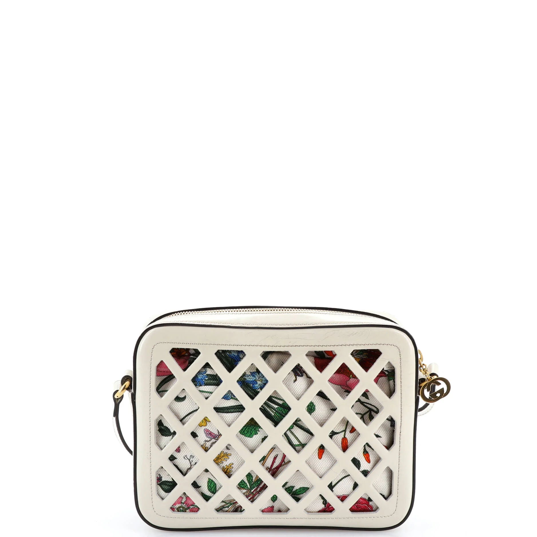 Camera Crossbody Bag Cutout Leather with Flora Canvas Small - Image 3