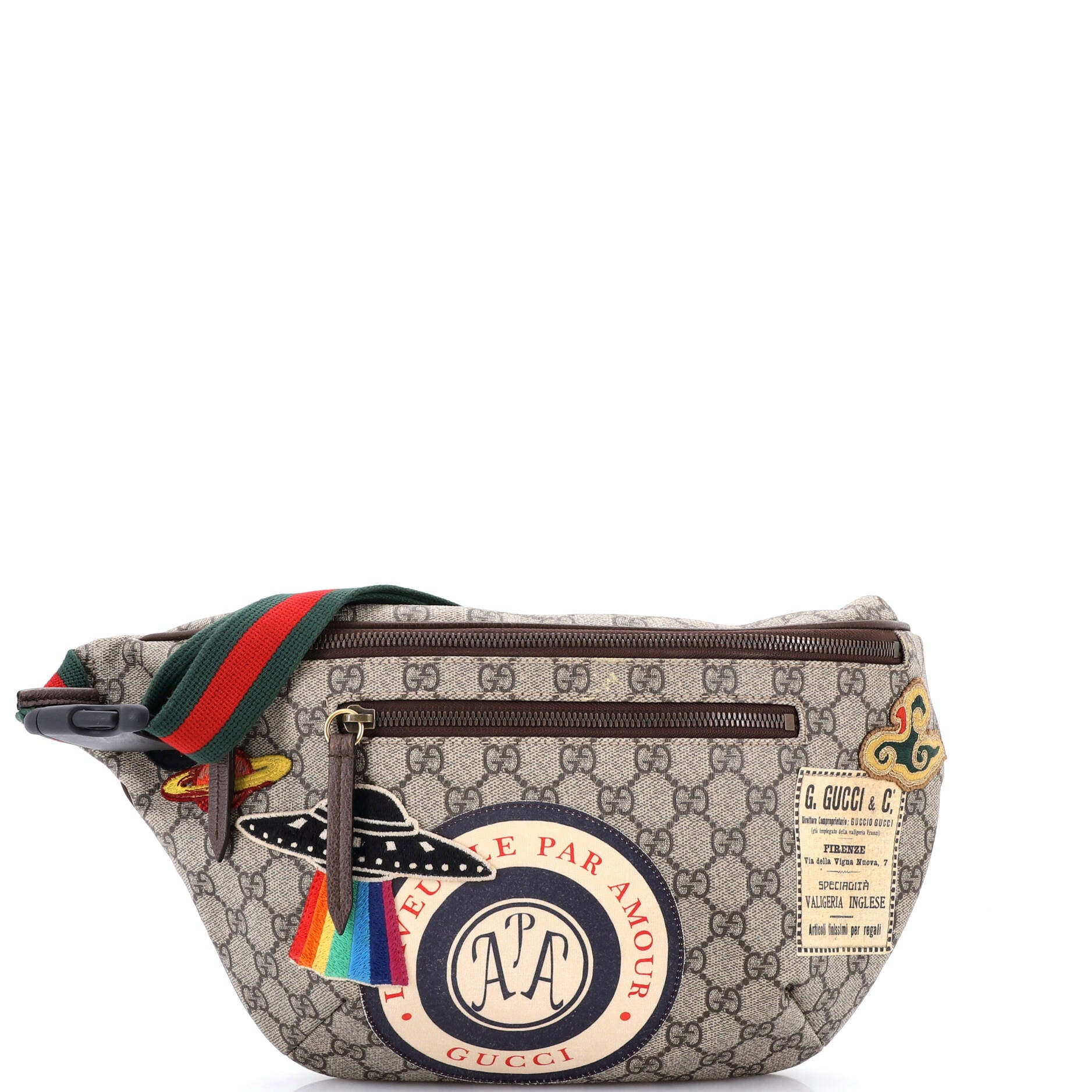 Courrier Zip Belt Bag GG Coated Canvas with Applique