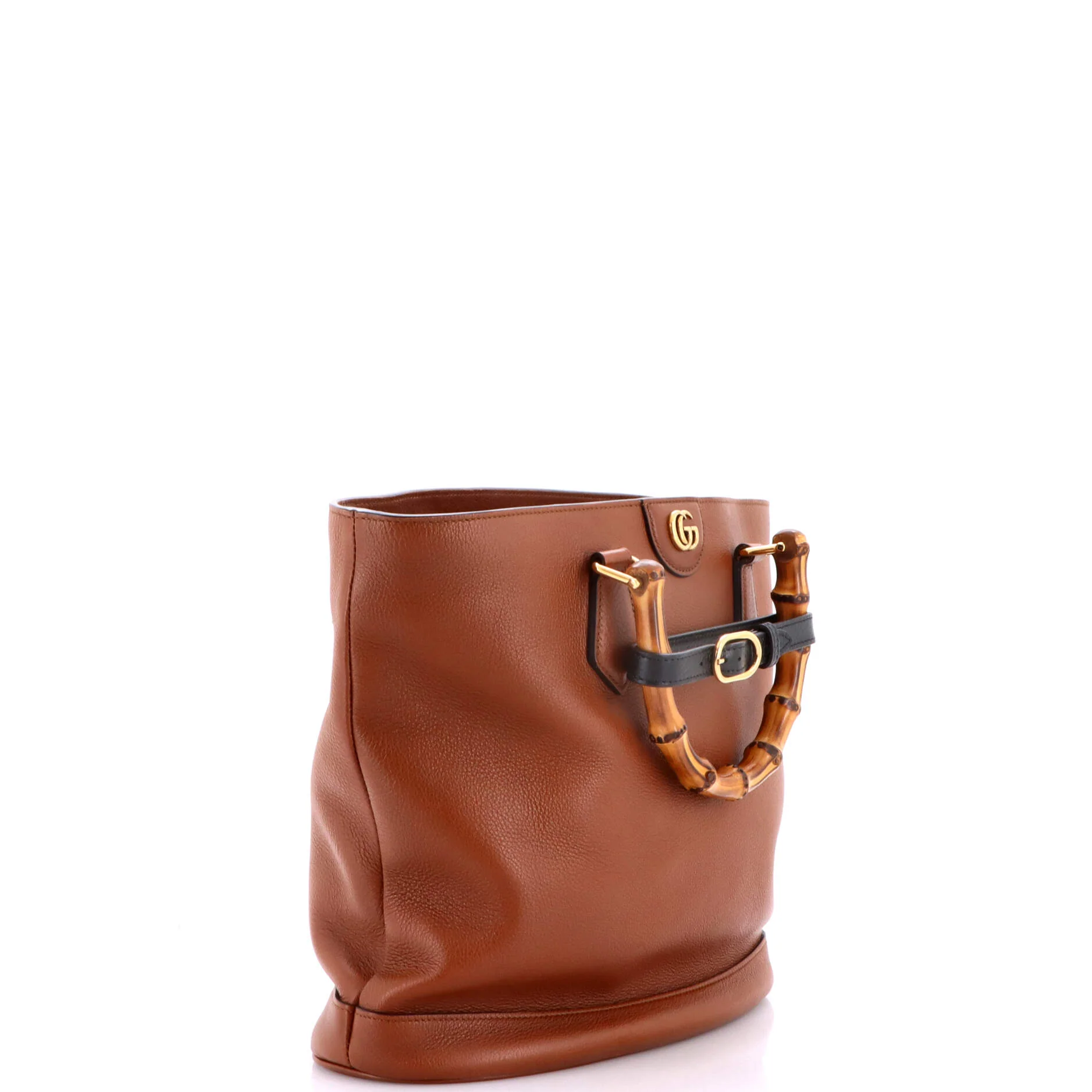 Diana Bamboo Handle Round Tote Leather Medium - Image 2
