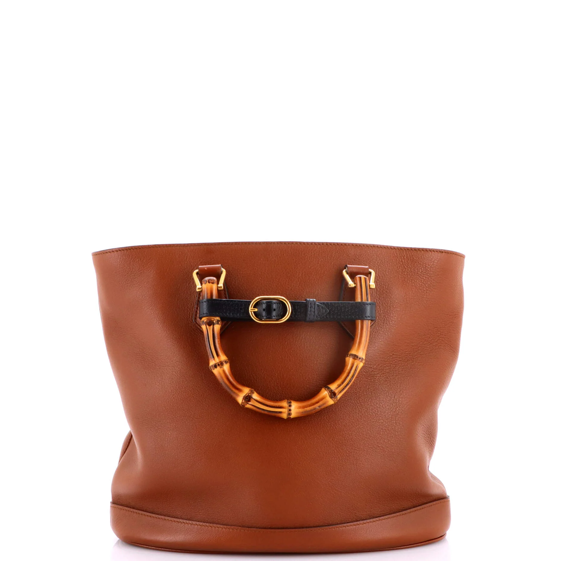 Diana Bamboo Handle Round Tote Leather Medium - Image 3