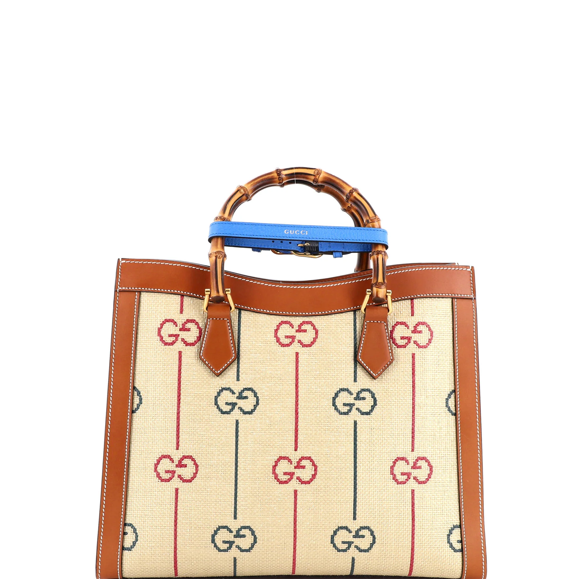 Diana NM Bamboo Handle Tote GG Raffia Medium - Image 4