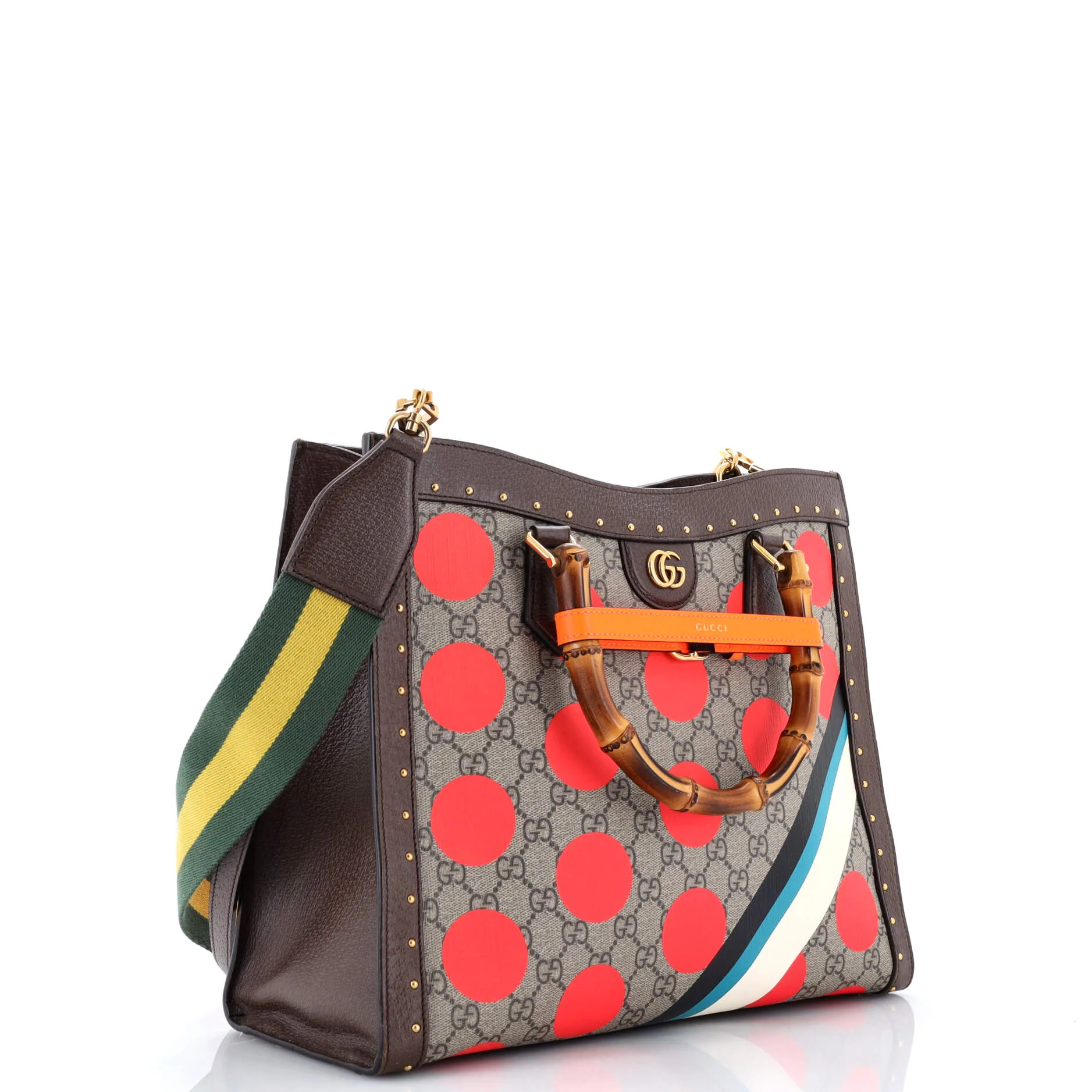 Diana NM Bamboo Handle Tote Printed GG Coated Canvas and Studded Leather Medium - Image 2