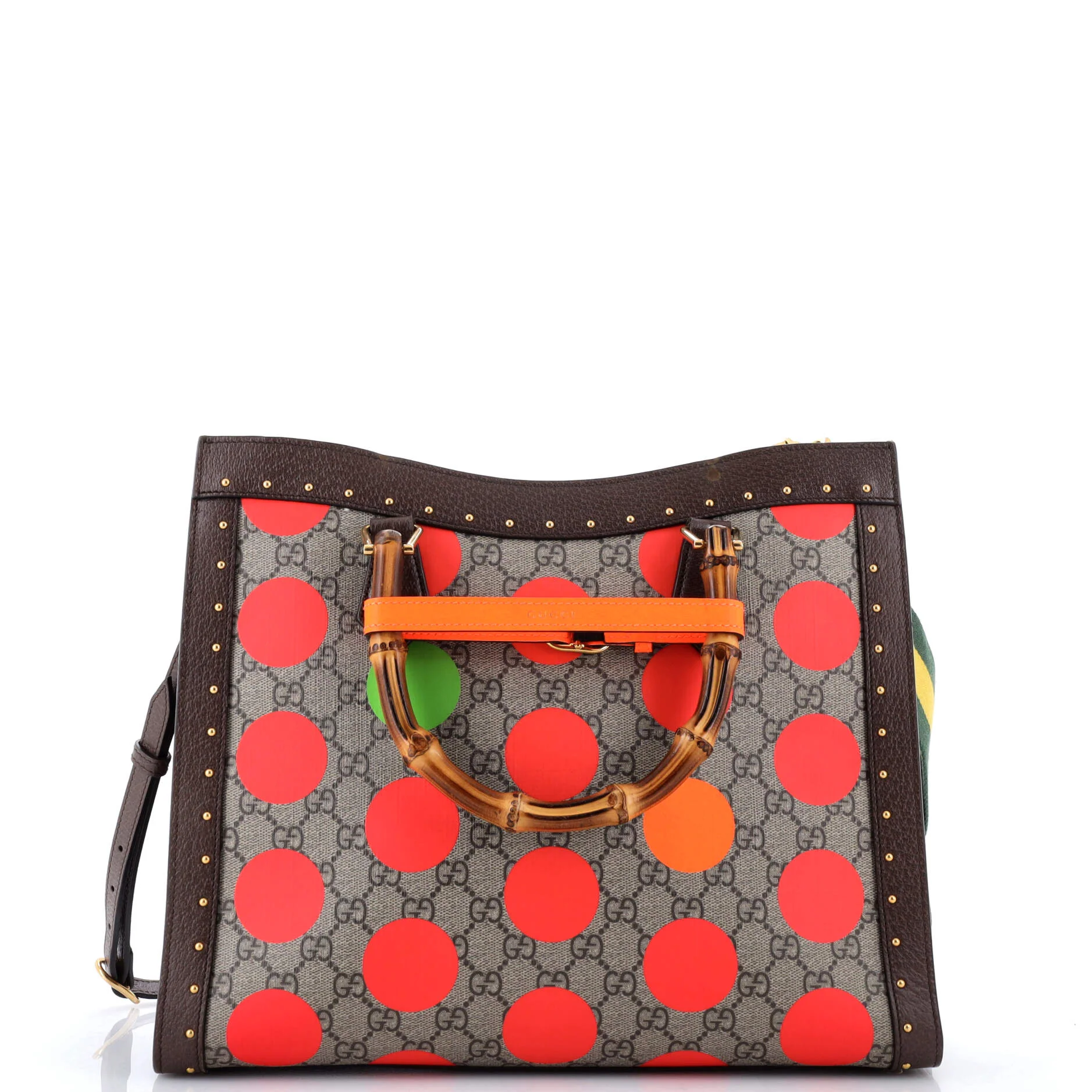 Diana NM Bamboo Handle Tote Printed GG Coated Canvas and Studded Leather Medium - Image 3