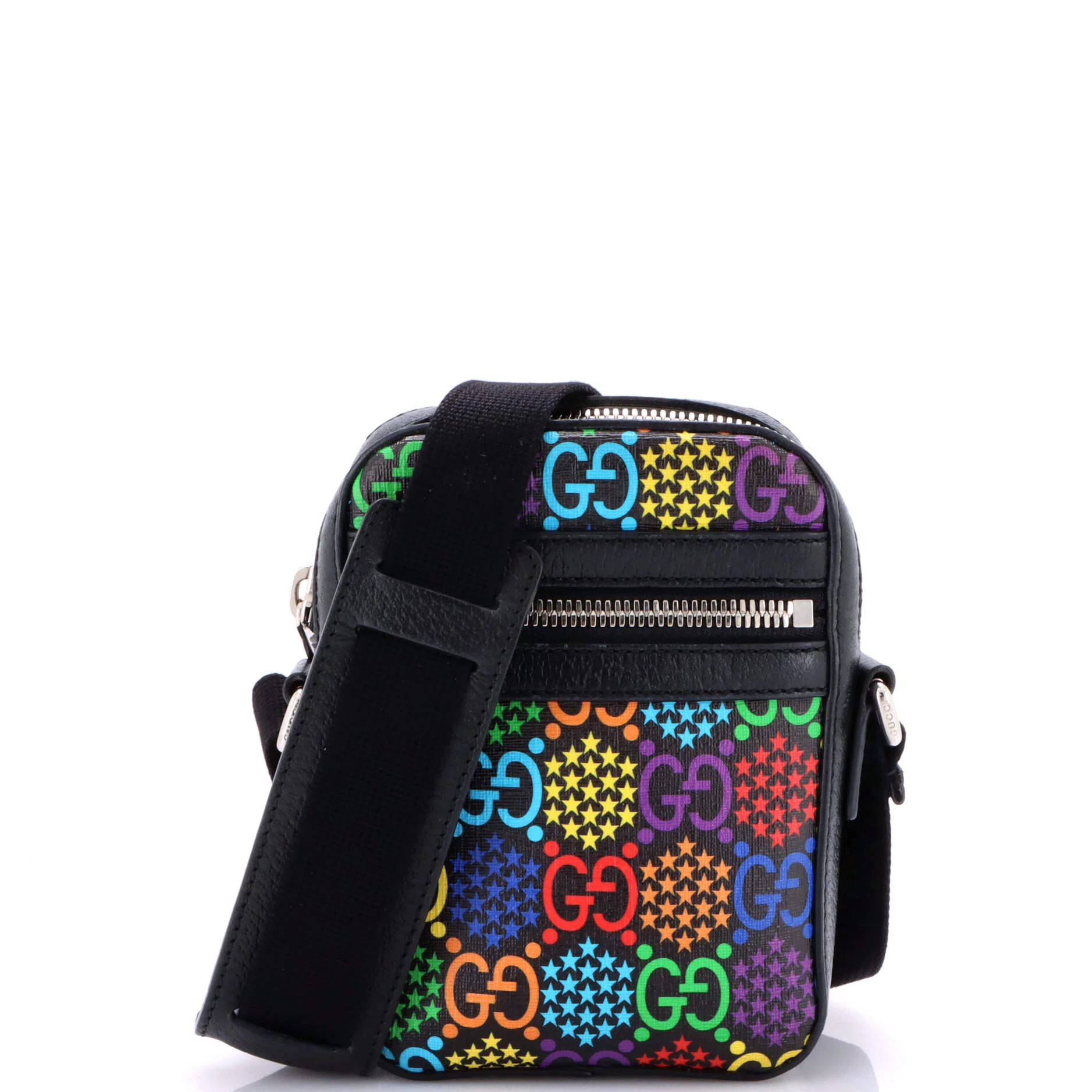 Front Zip Messenger Bag Psychedelic Print GG Coated Canvas Mini