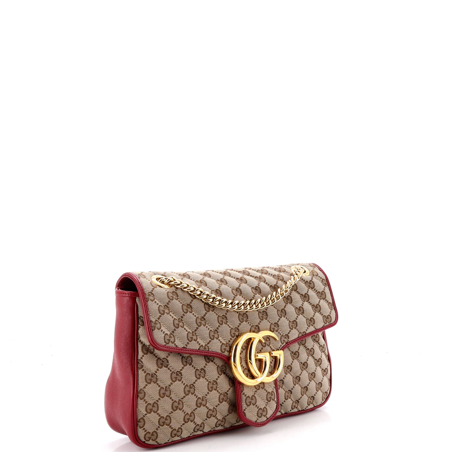 GG Marmont Flap Bag Diagonal Quilted GG Canvas with Leather Medium - Image 2