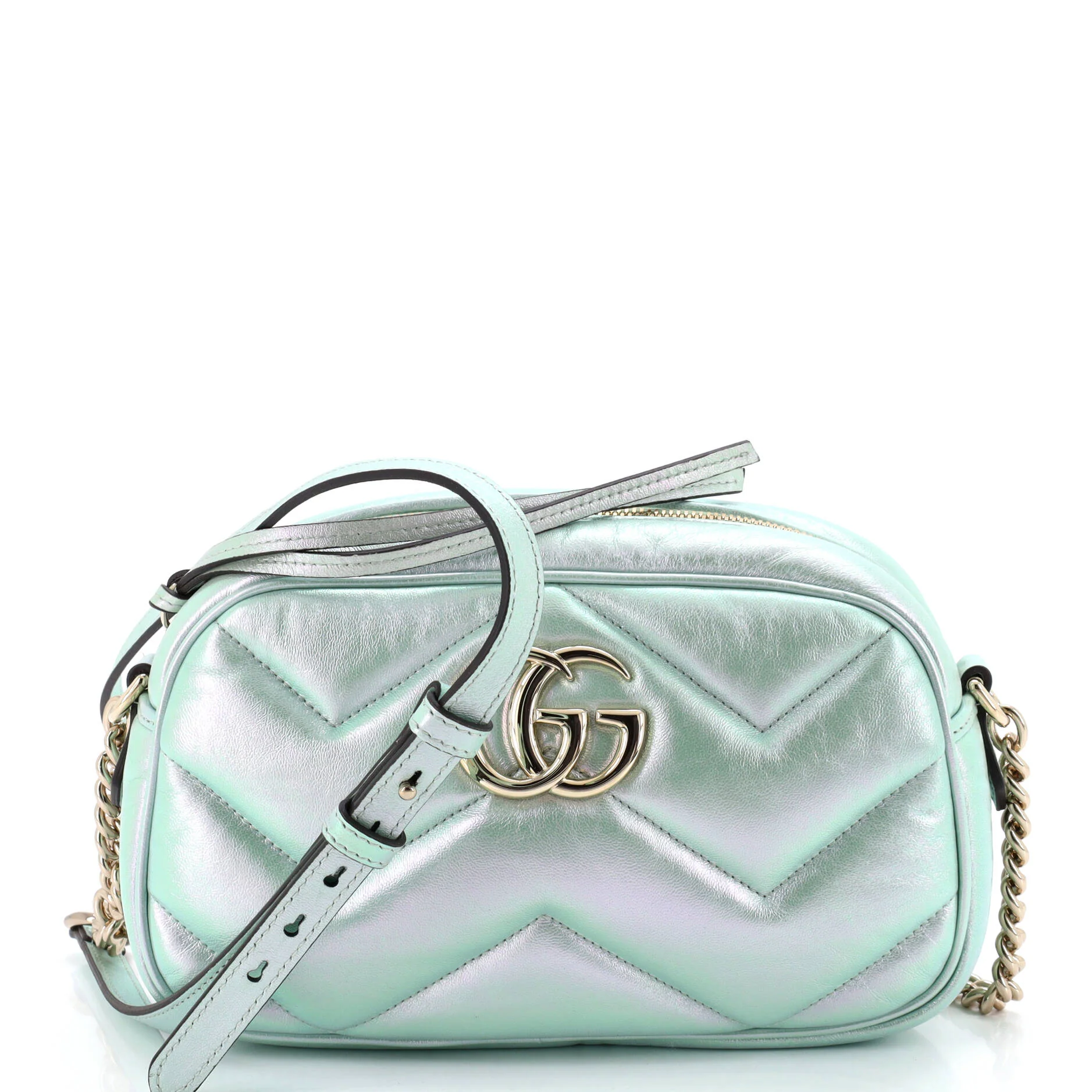 GG Marmont Shoulder Bag Chevron Iridescent Leather Small