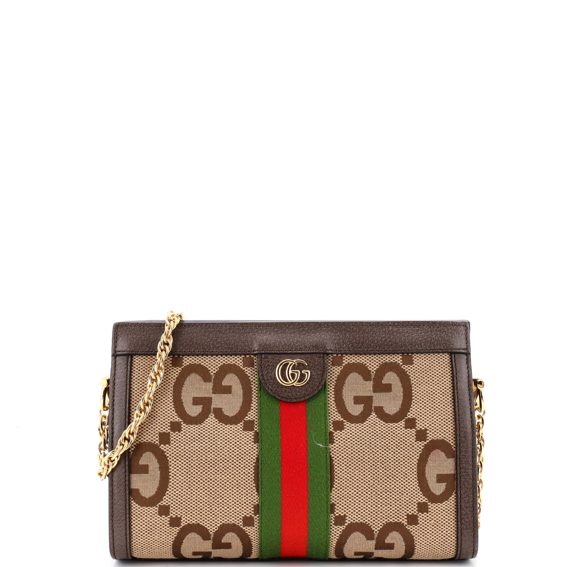Ophidia Chain Shoulder Bag Jumbo GG Canvas with Leather Small