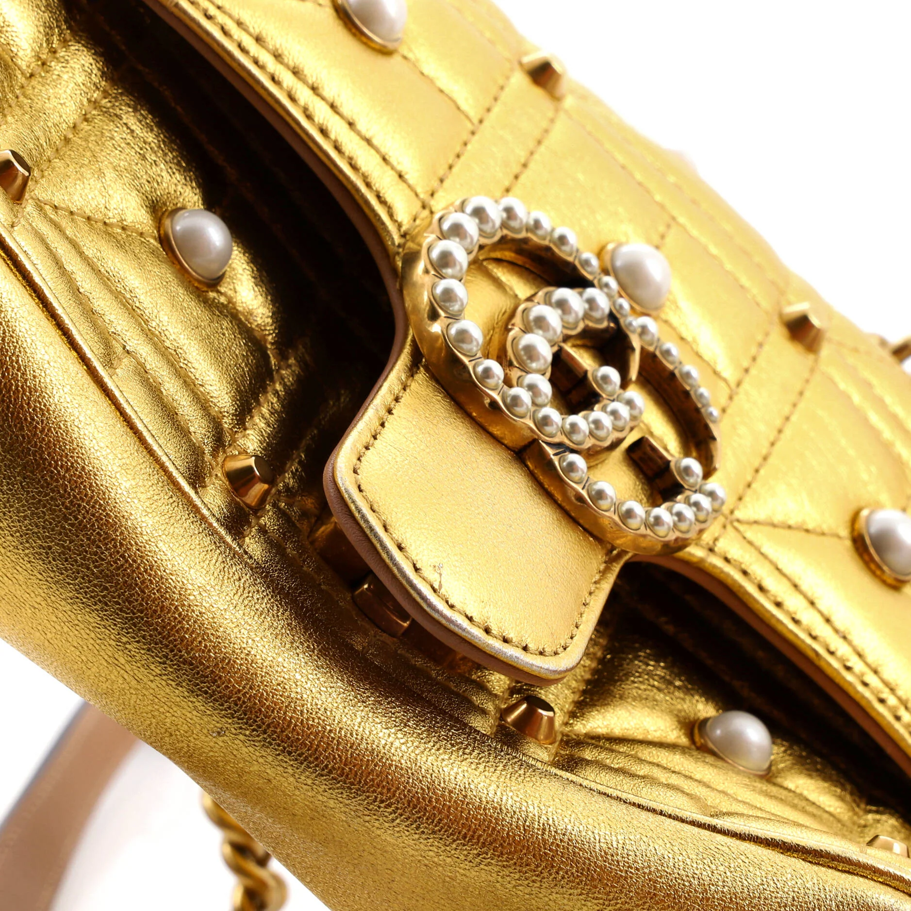 Pearly GG Marmont Flap Bag Embellished Matelasse Leather Mini - Image 7