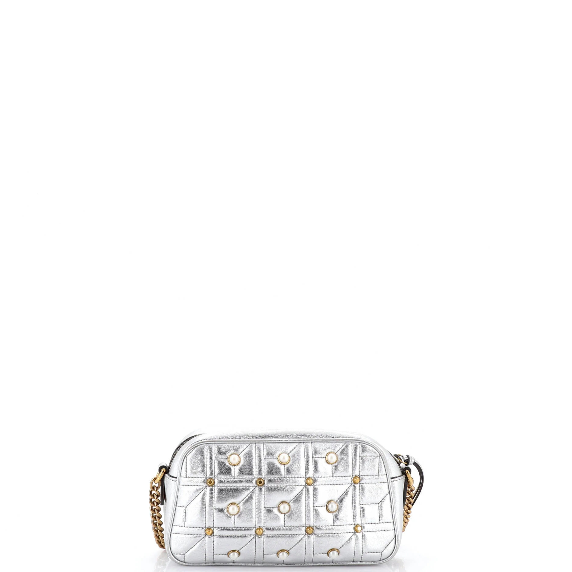 Pearly GG Marmont Shoulder Bag Embellished Matelasse Leather Small - Image 3
