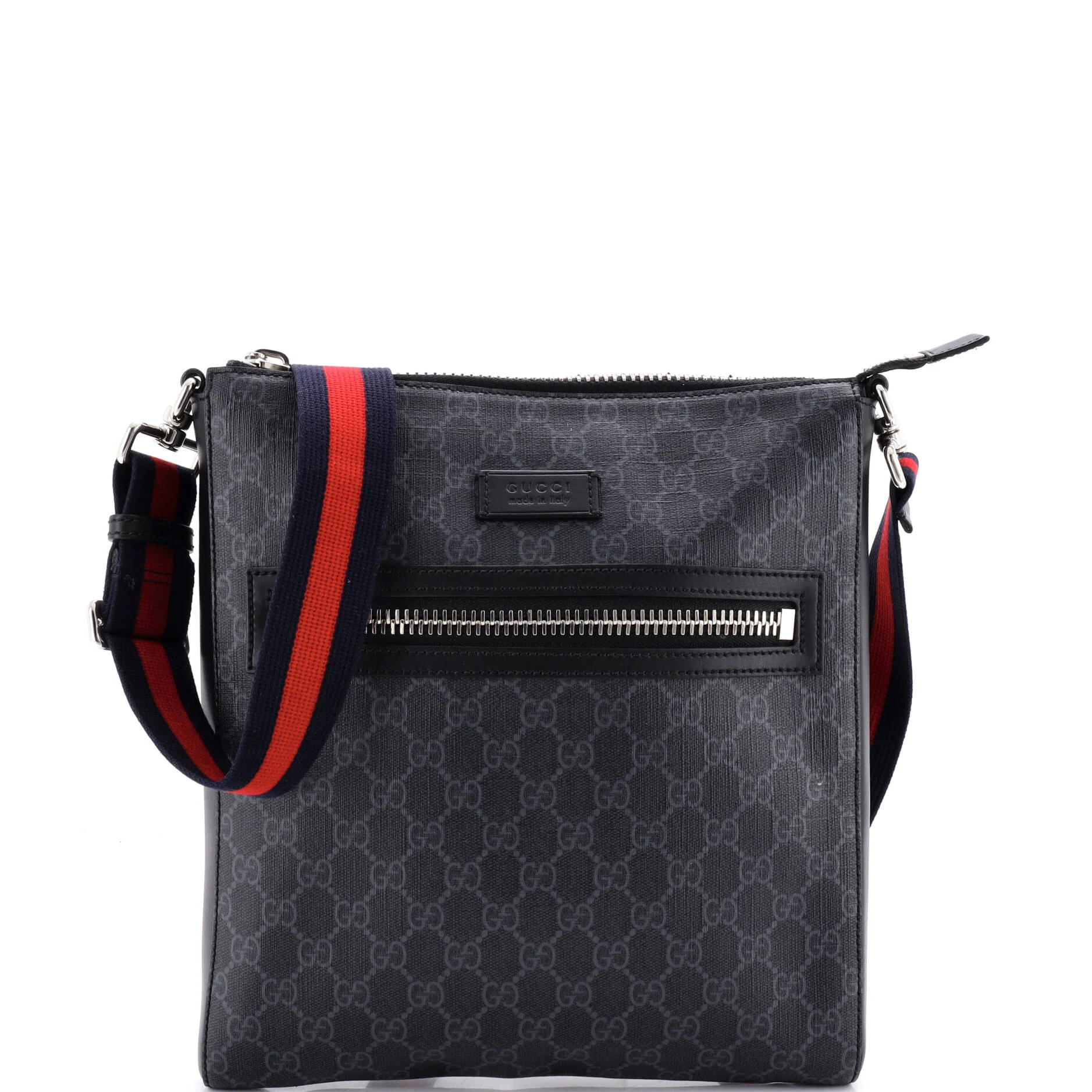 Web Strap Front Zip Messenger Bag GG Coated Canvas Medium
