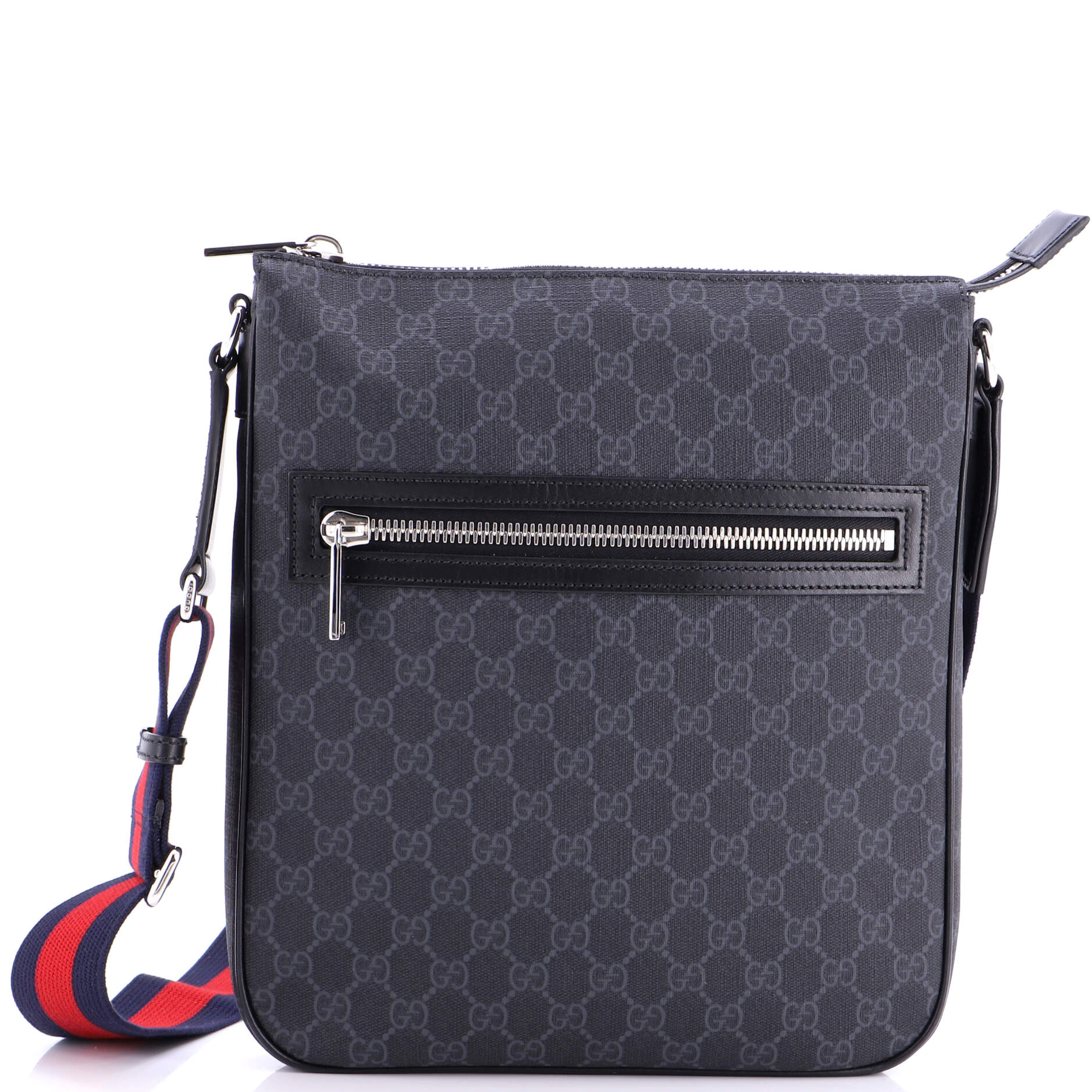 Web Strap Front Zip Messenger Bag GG Coated Canvas Medium