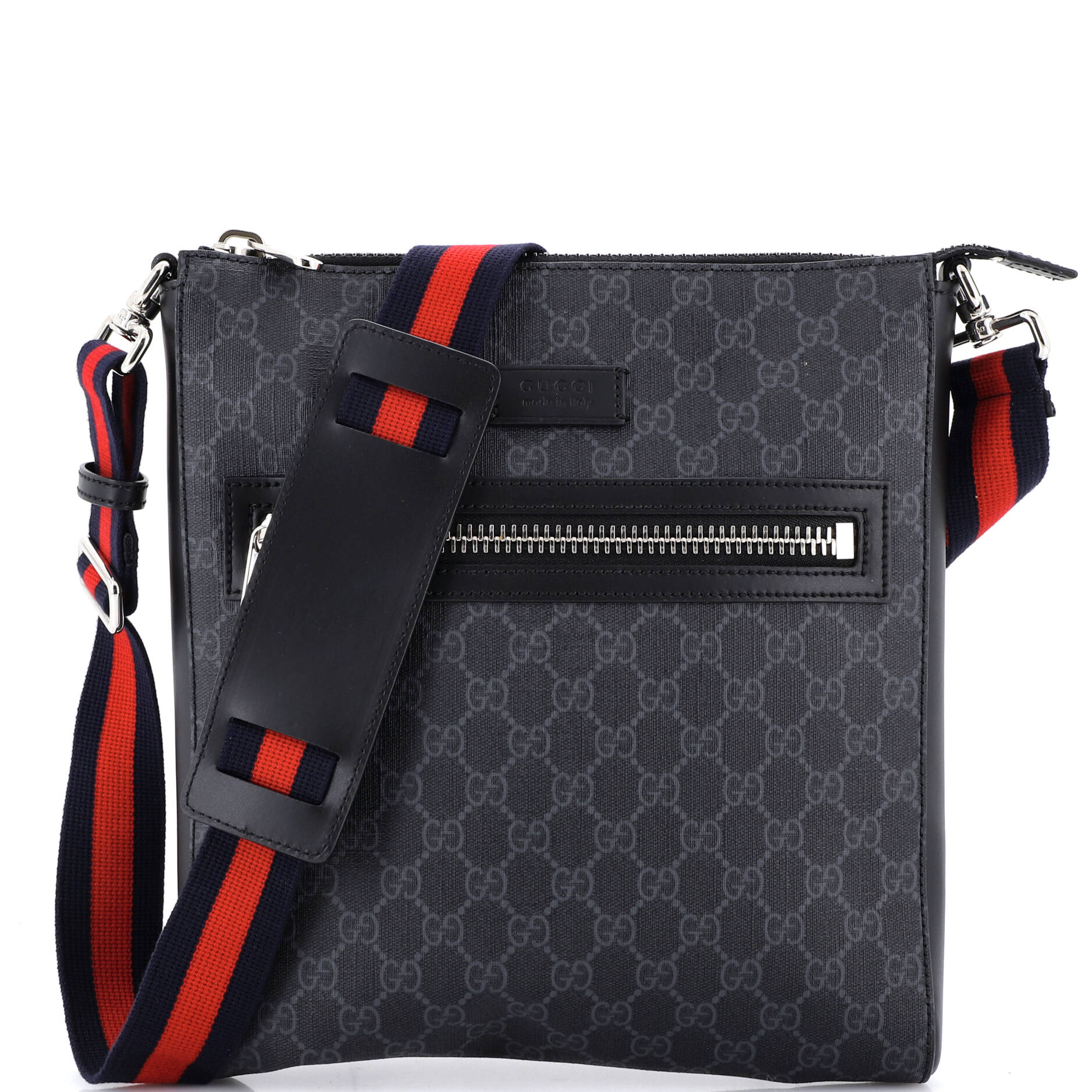 Web Strap Front Zip Messenger Bag GG Coated Canvas Medium