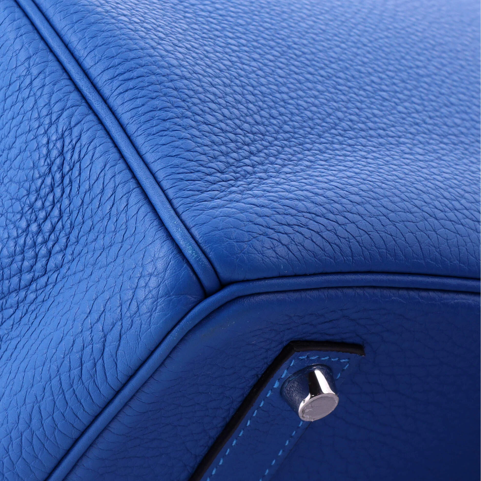 Birkin Handbag Mykonos Clemence with Palladium Hardware 35 - Image 7