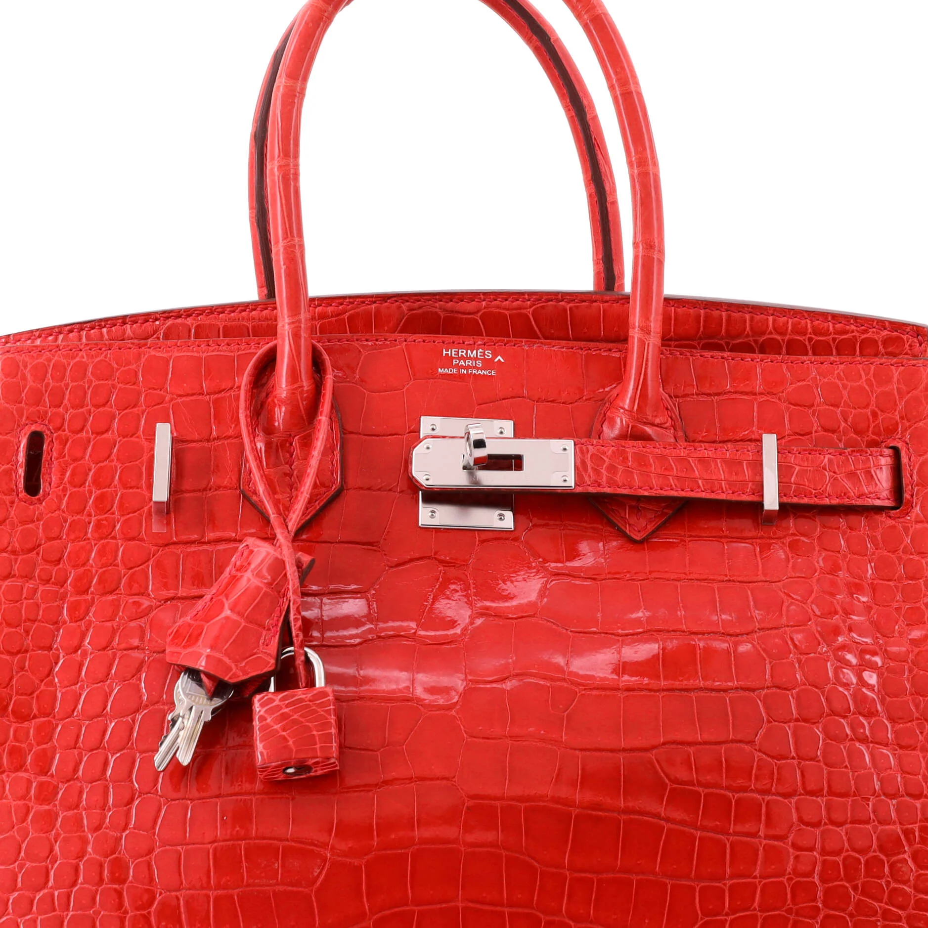 Birkin Handbag Bougainvillier Shiny Porosus Crocodile with Palladium Hardware 30 - Image 6