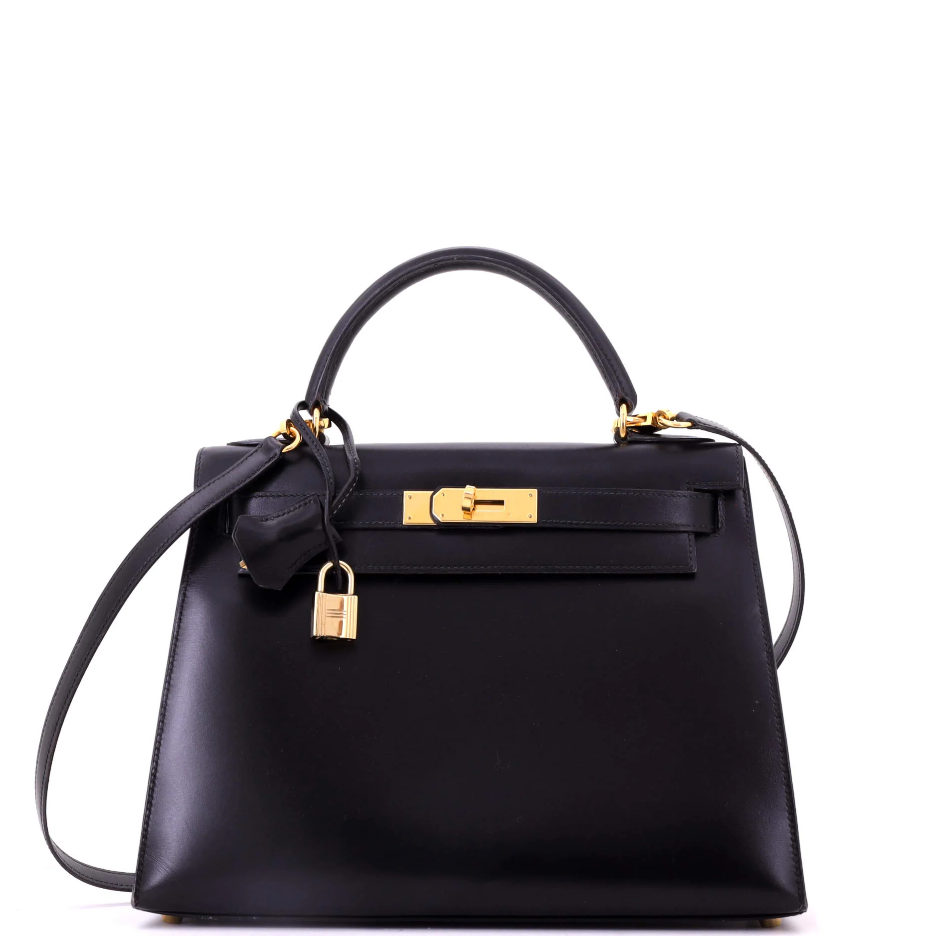 Kelly Handbag Noir Box Calf with Gold Hardware 28