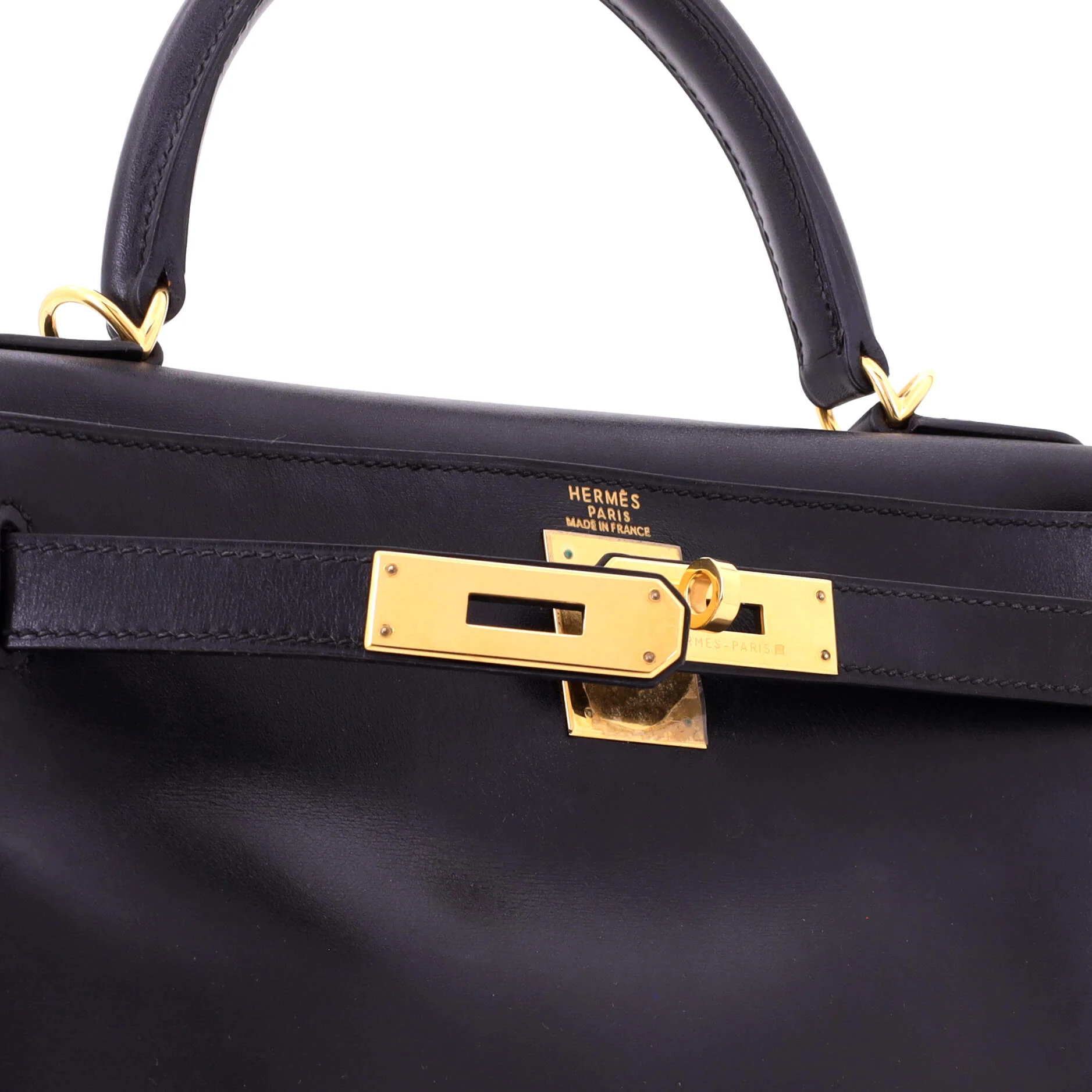 Kelly Handbag Noir Box Calf with Gold Hardware 28 - Image 6