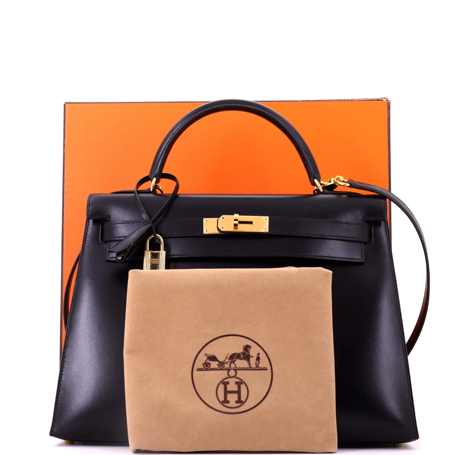 Kelly Handbag Noir Box Calf with Gold Hardware 32 - Image 2