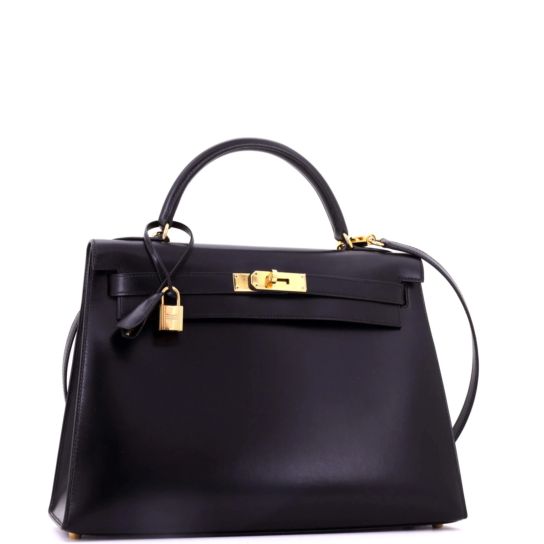 Kelly Handbag Noir Box Calf with Gold Hardware 32 - Image 3