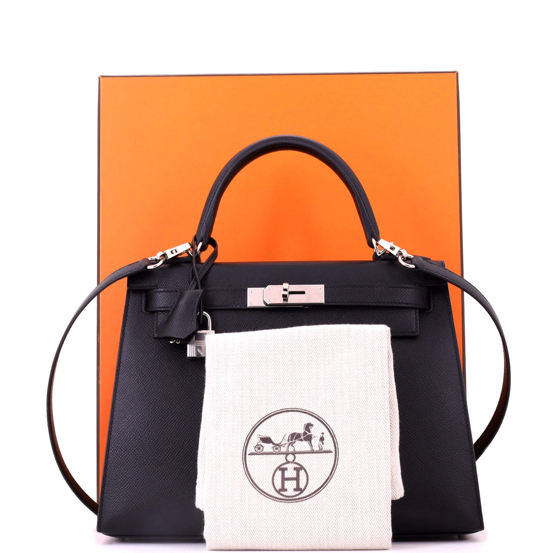 Kelly Handbag Noir Epsom with Palladium Hardware 28 - Image 2