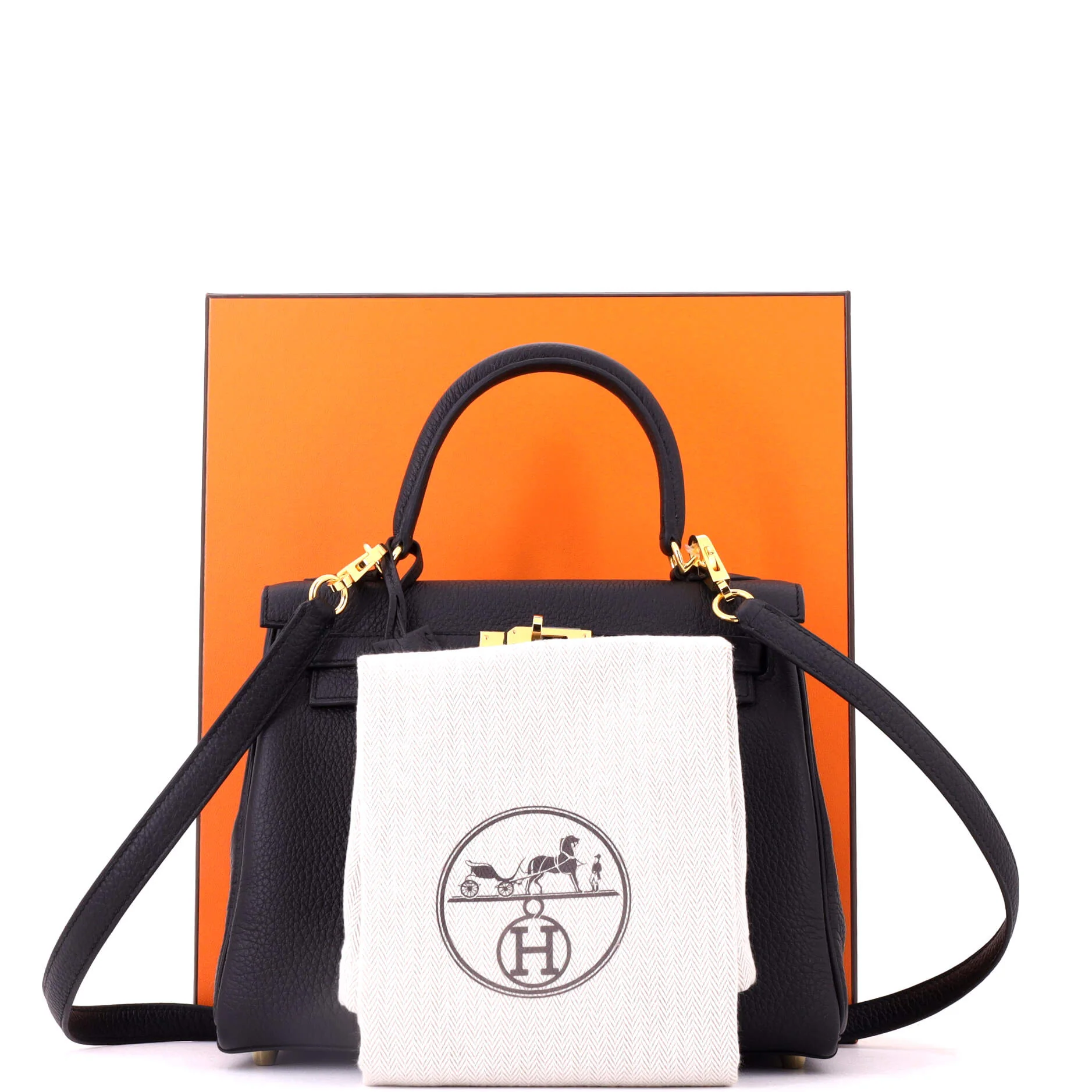 Kelly Handbag Noir Togo with Gold Hardware 25 - Image 2