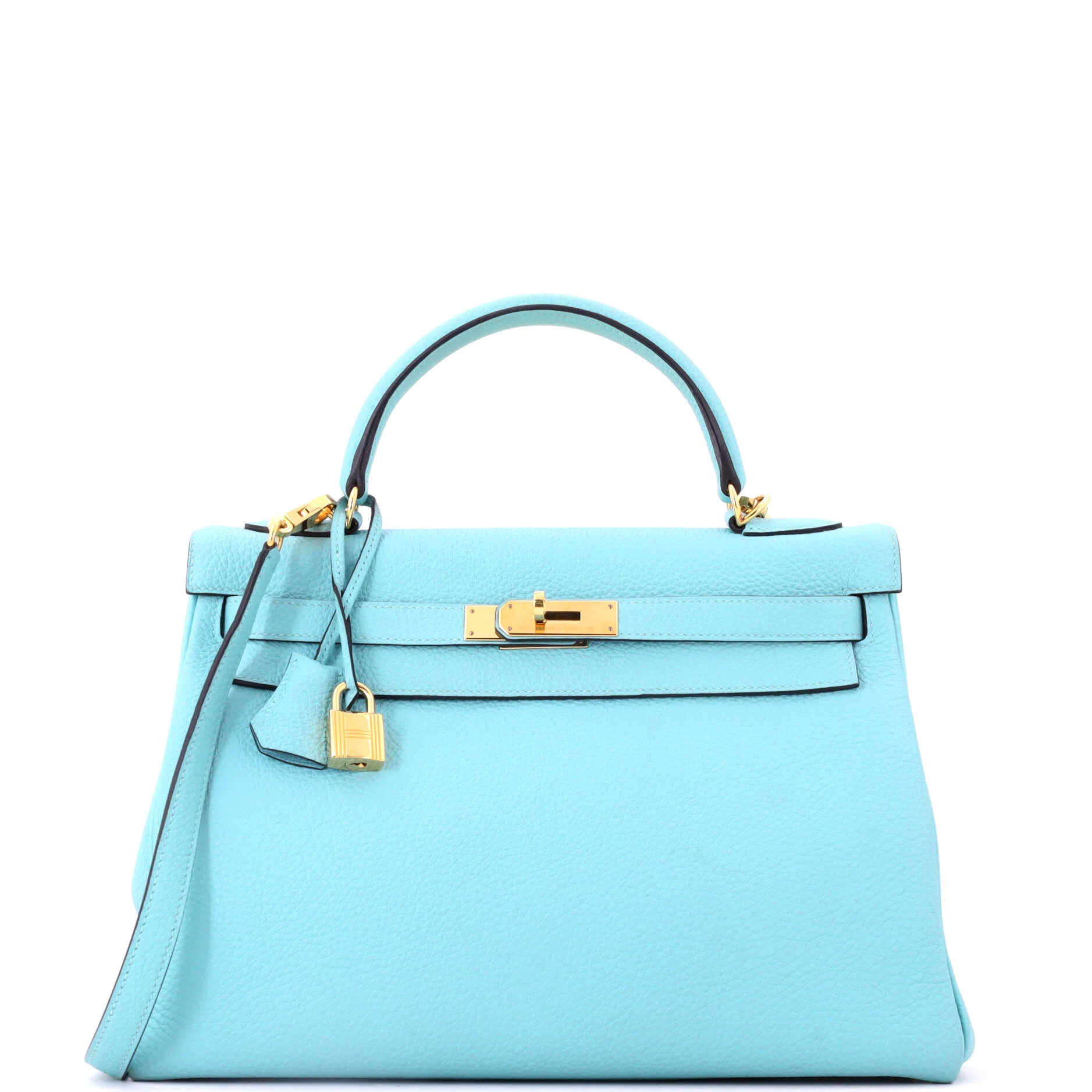 Kelly Handbag Bleu Atoll Togo with Gold Hardware 32