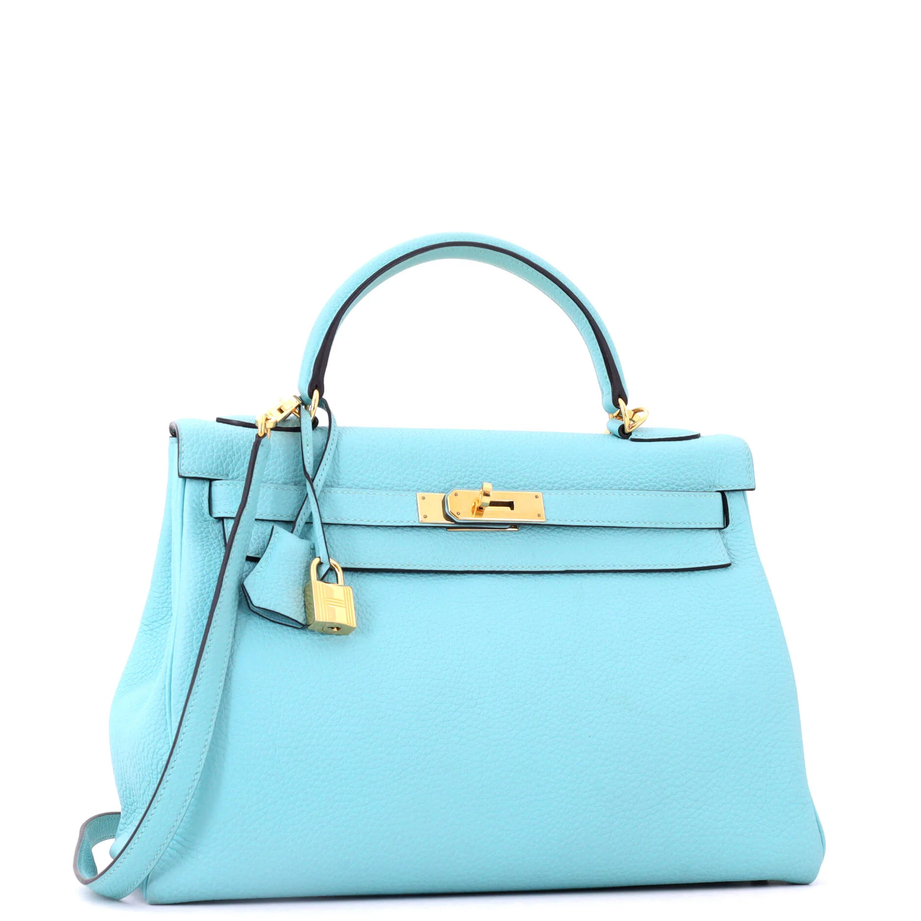 Kelly Handbag Bleu Atoll Togo with Gold Hardware 32 - Image 3