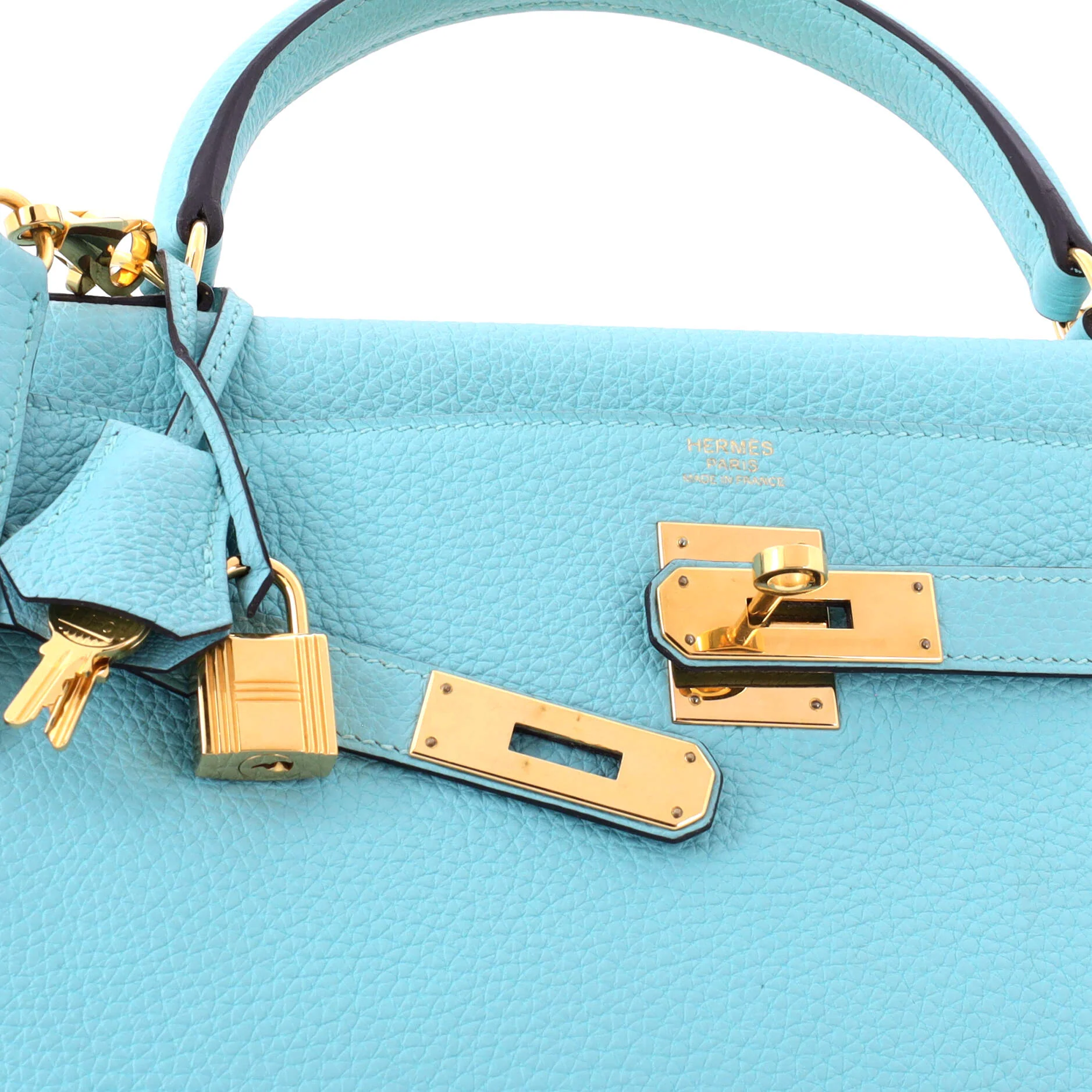 Kelly Handbag Bleu Atoll Togo with Gold Hardware 32 - Image 7