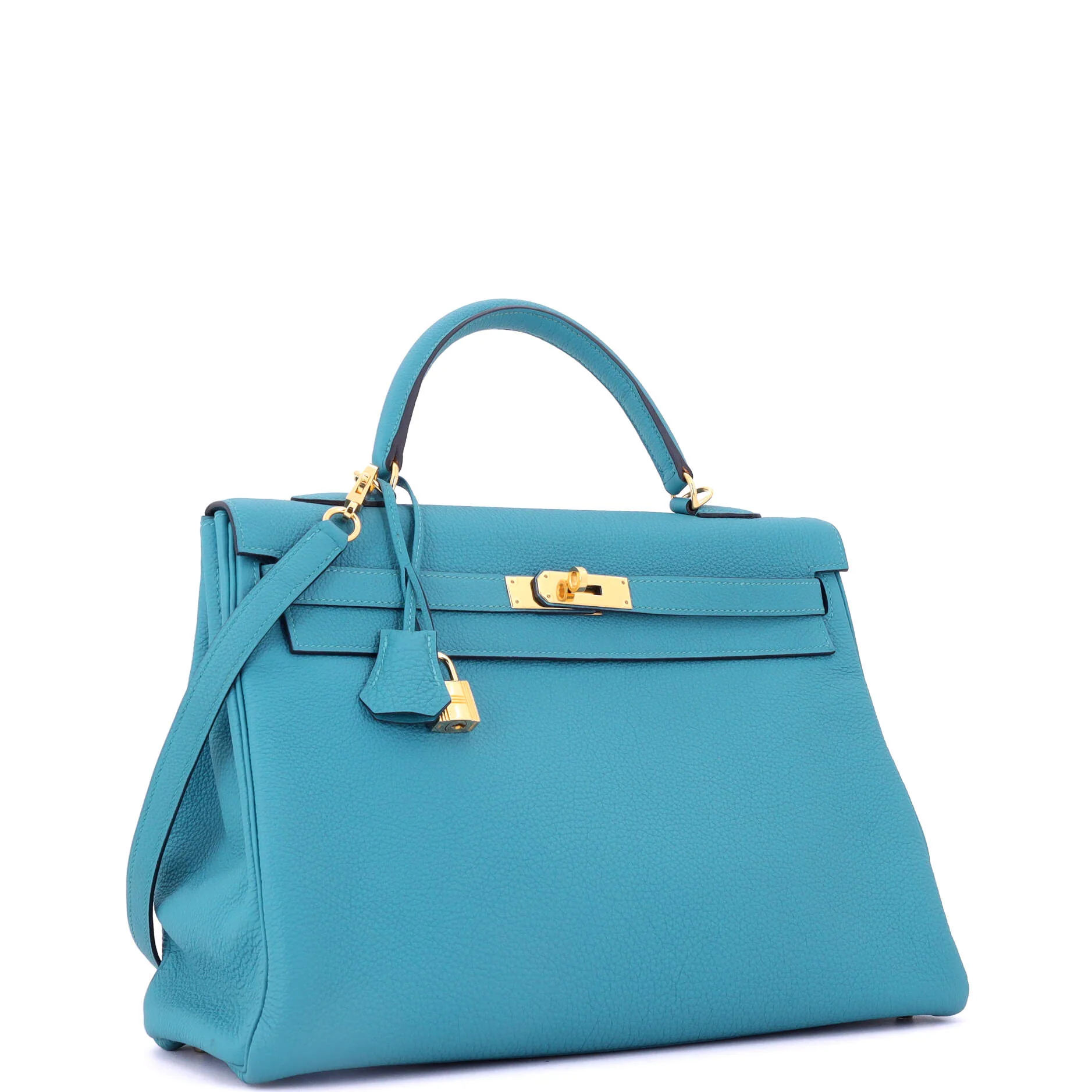 Kelly Handbag Turquoise Togo with Gold Hardware 35 - Image 3