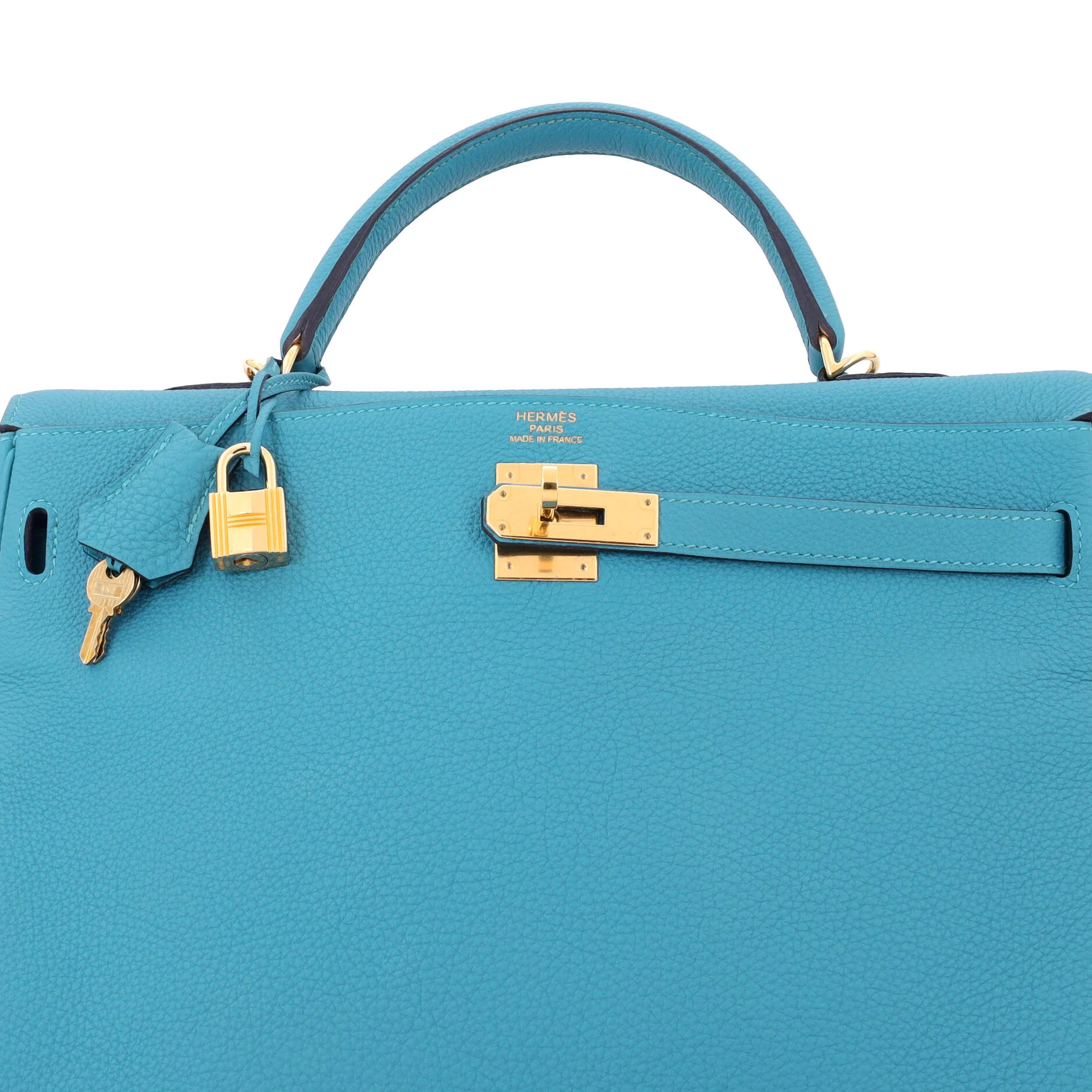 Kelly Handbag Turquoise Togo with Gold Hardware 35 - Image 7