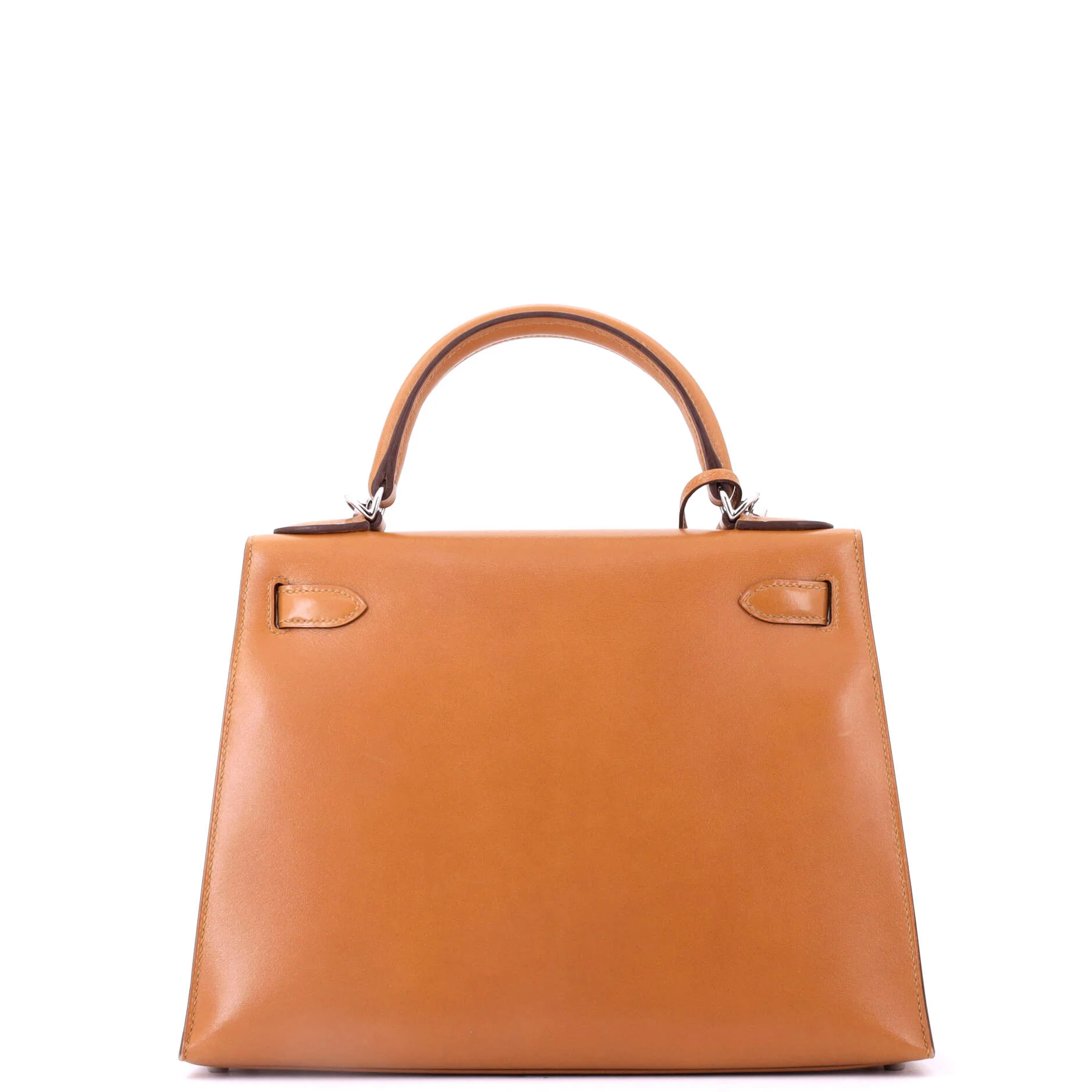 Kelly Handbag Caramel Box Calf with Palladium Hardware 28 - Image 4