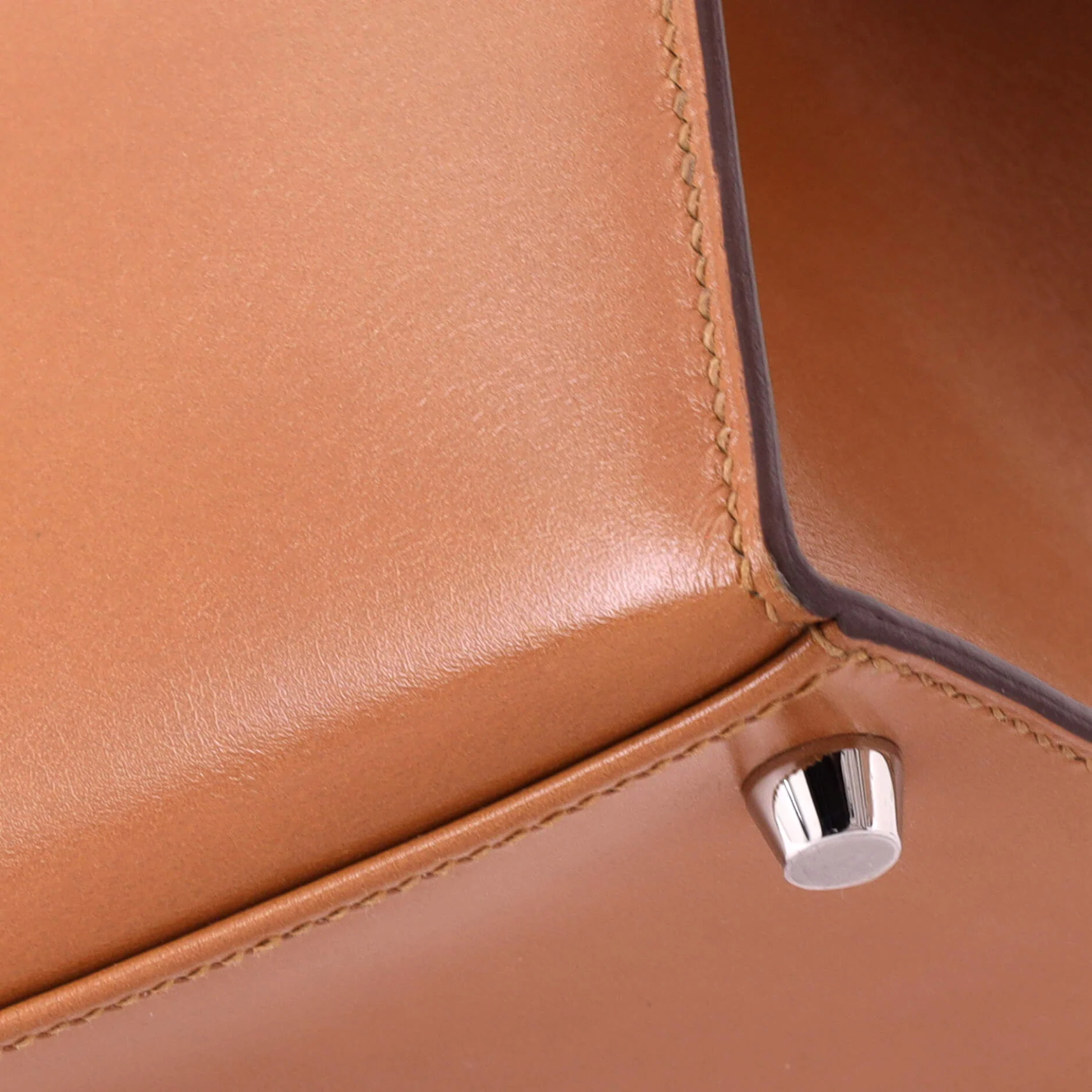 Kelly Handbag Caramel Box Calf with Palladium Hardware 28 - Image 8