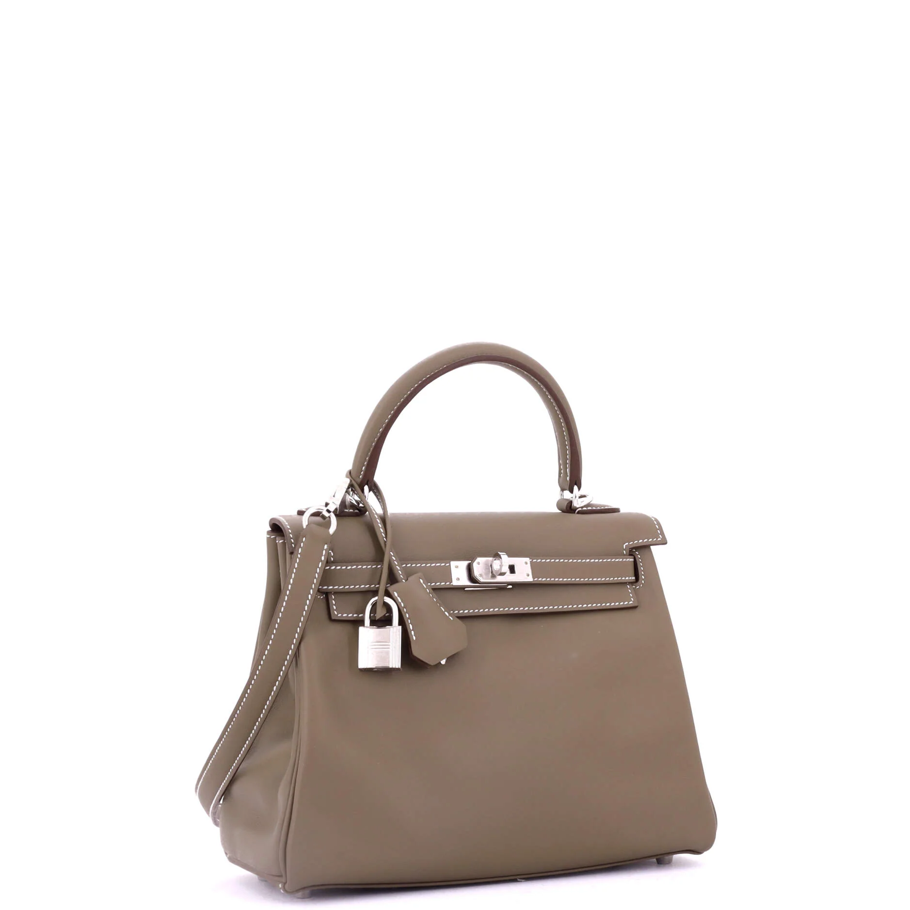 Kelly Handbag Grey Swift with Palladium Hardware 25 - Image 3