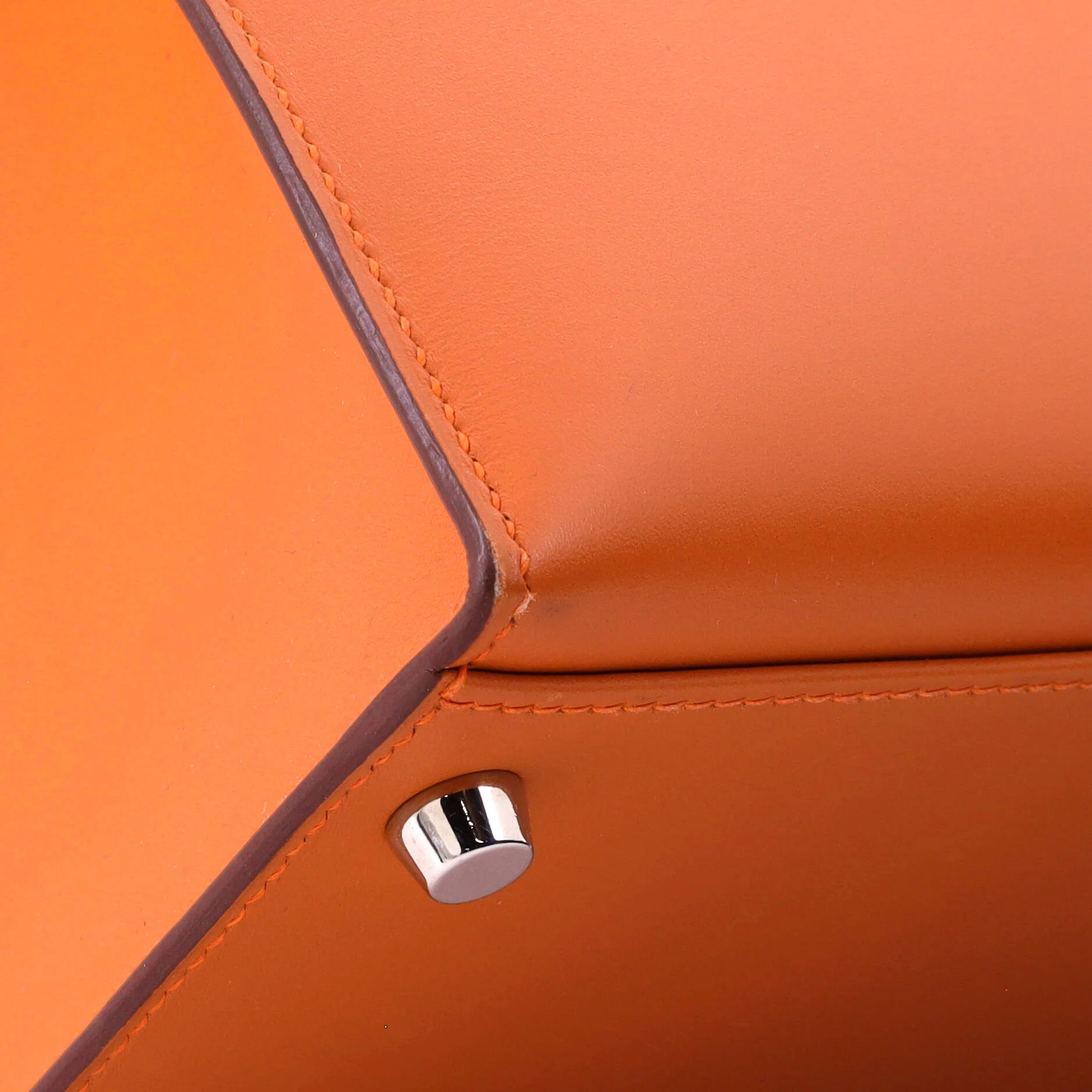 Kelly Handbag Orange H Box Calf with Palladium Hardware 32 - Image 8
