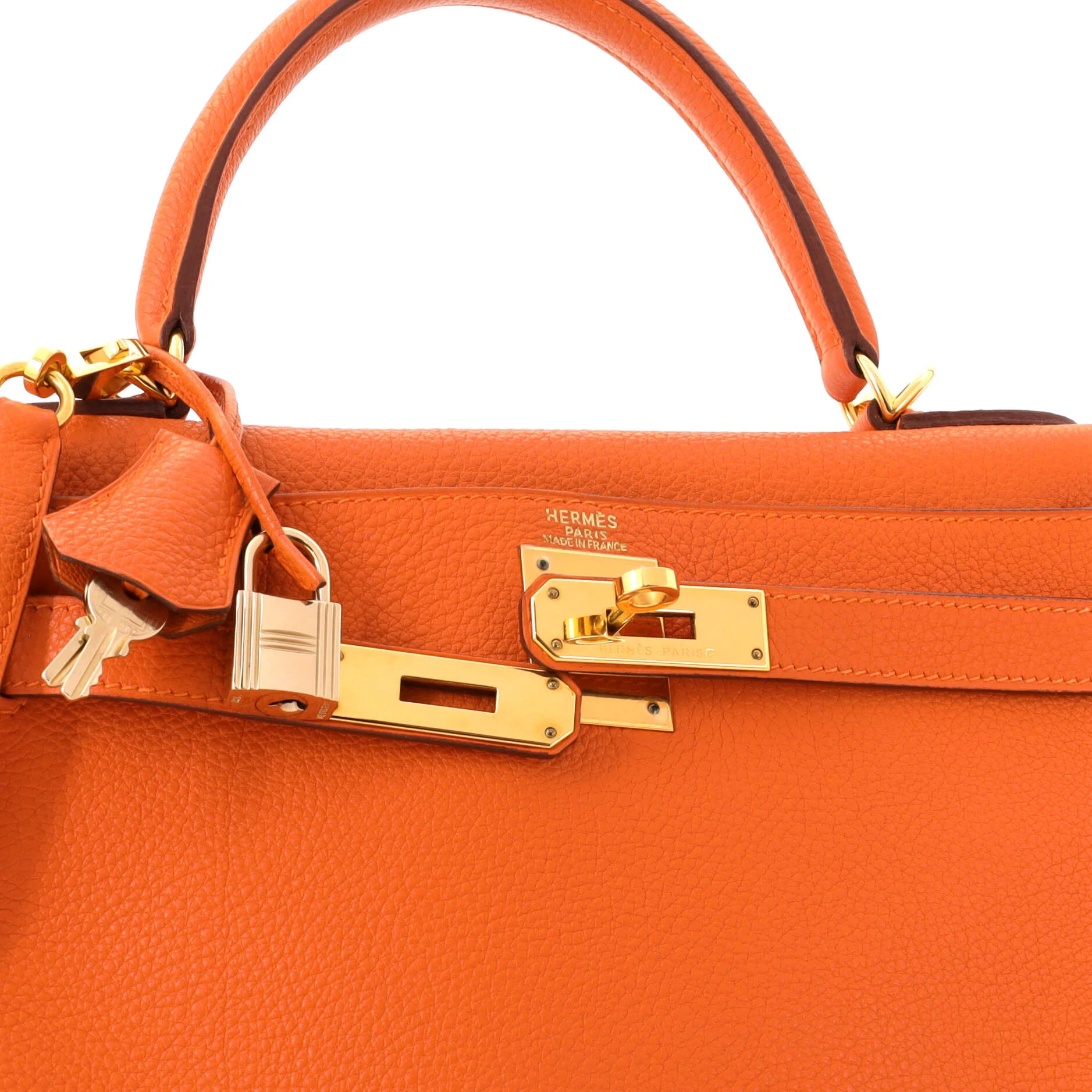 Kelly Handbag Orange H Togo with Gold Hardware 28 - Image 7