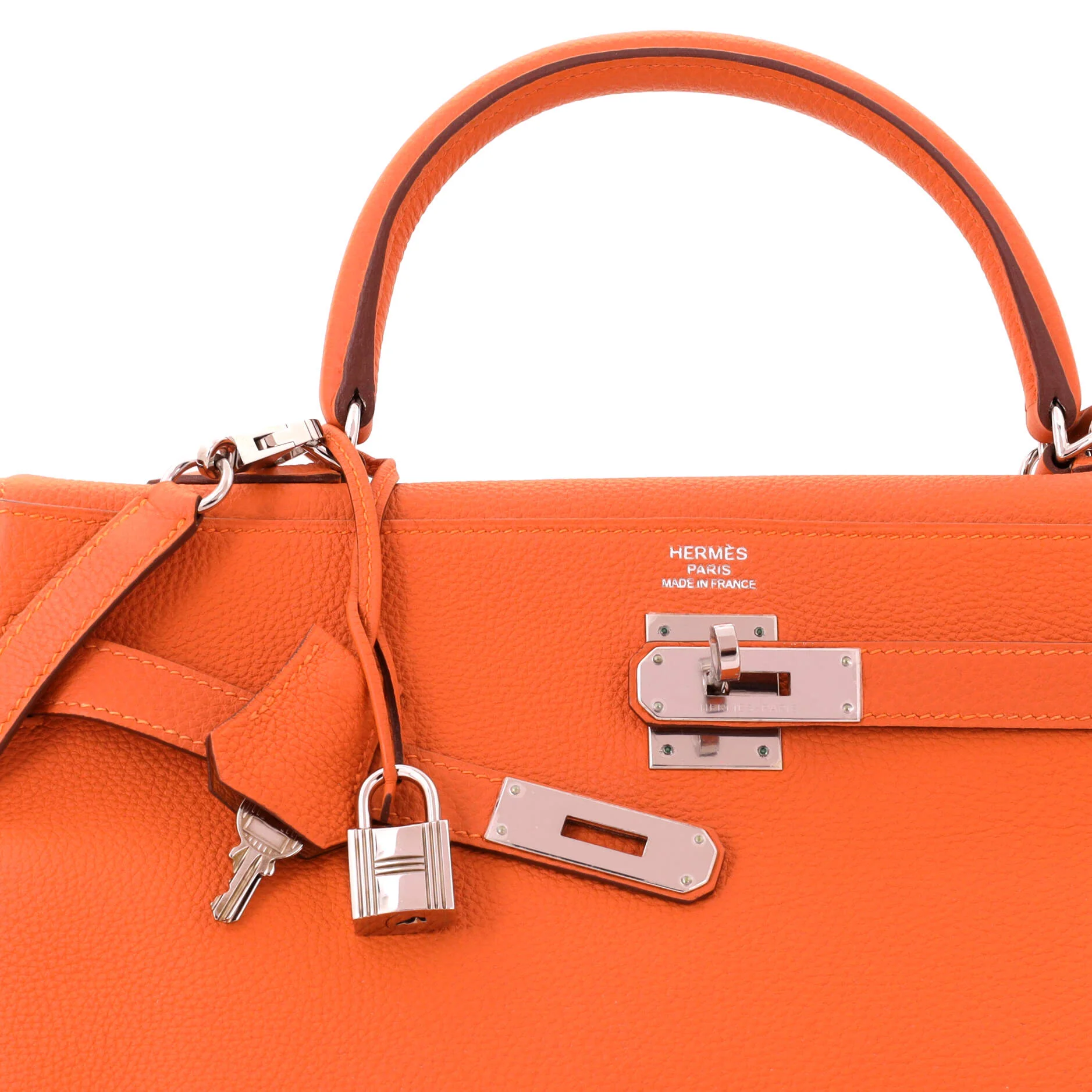 Kelly Handbag Orange H Togo with Palladium Hardware 35 - Image 6