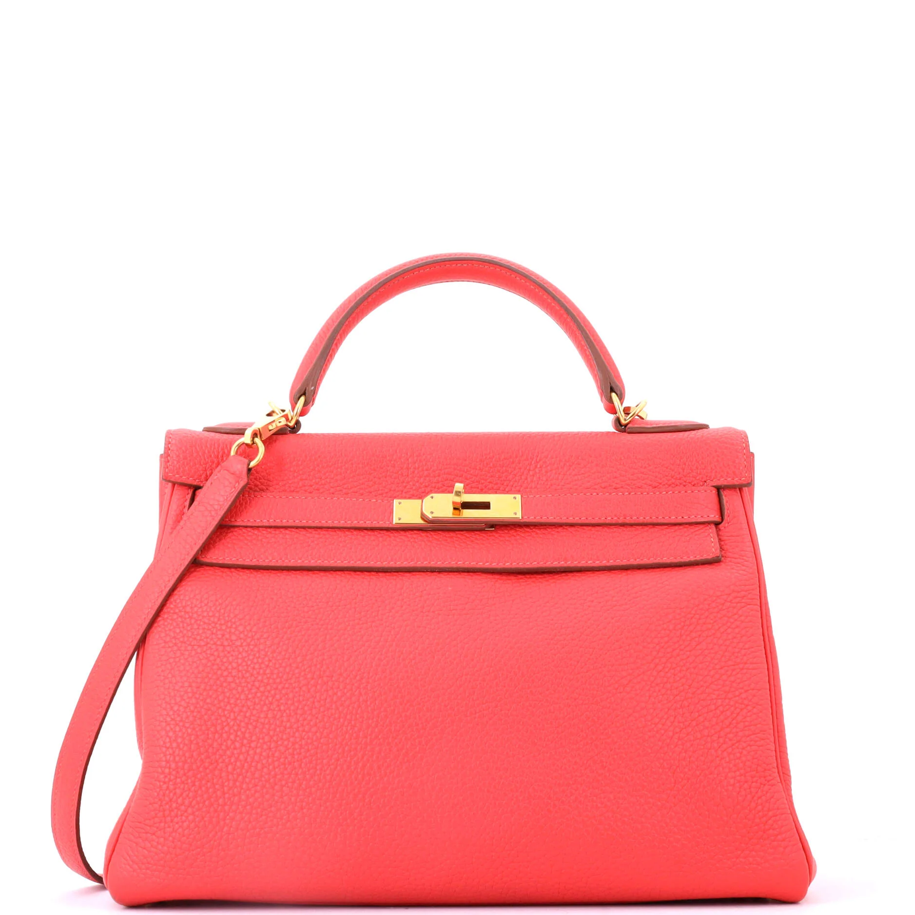 Kelly Handbag Rose Jaipur Clemence with Gold Hardware 32