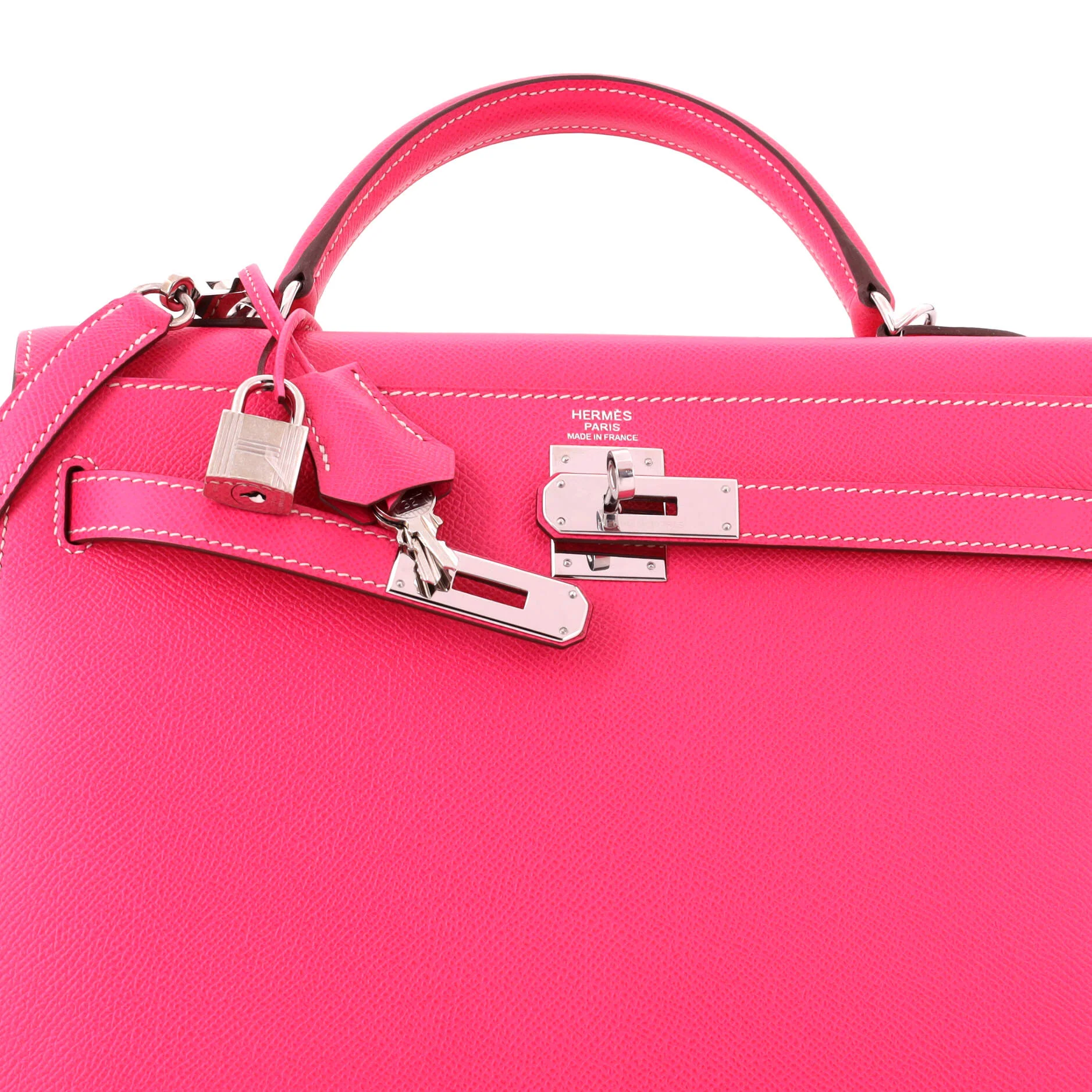Kelly Handbag Rose Tyrien Epsom with Palladium Hardware 32 - Image 6