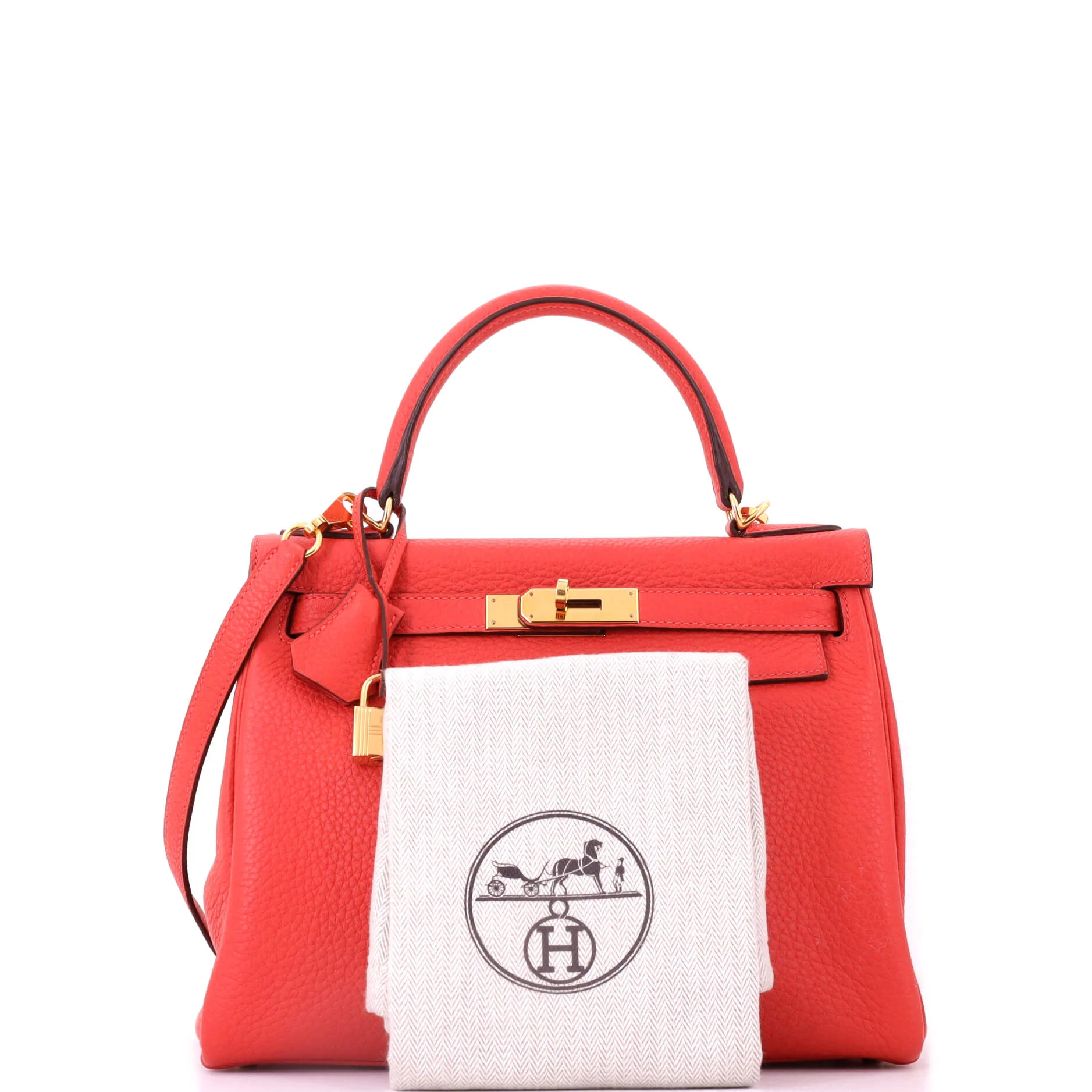 Kelly Handbag Geranium Clemence with Gold Hardware 28 - Image 2