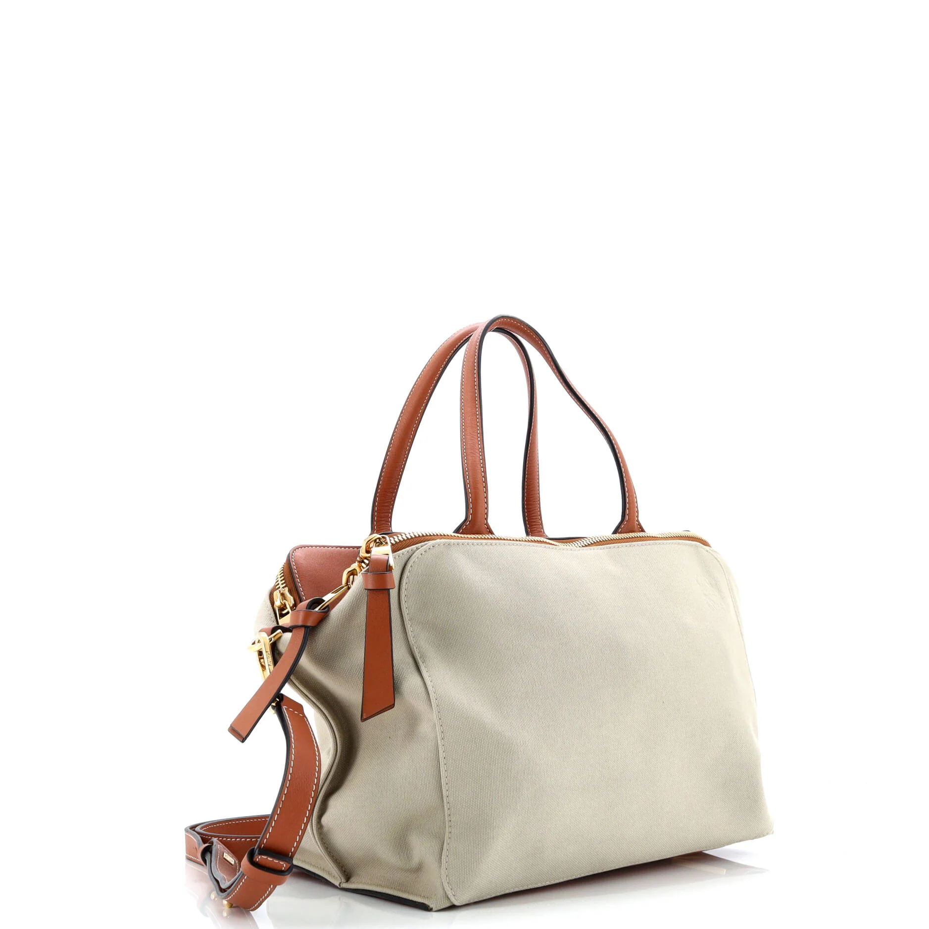 Double Zip Shoulder Bag Canvas and Leather - Image 2