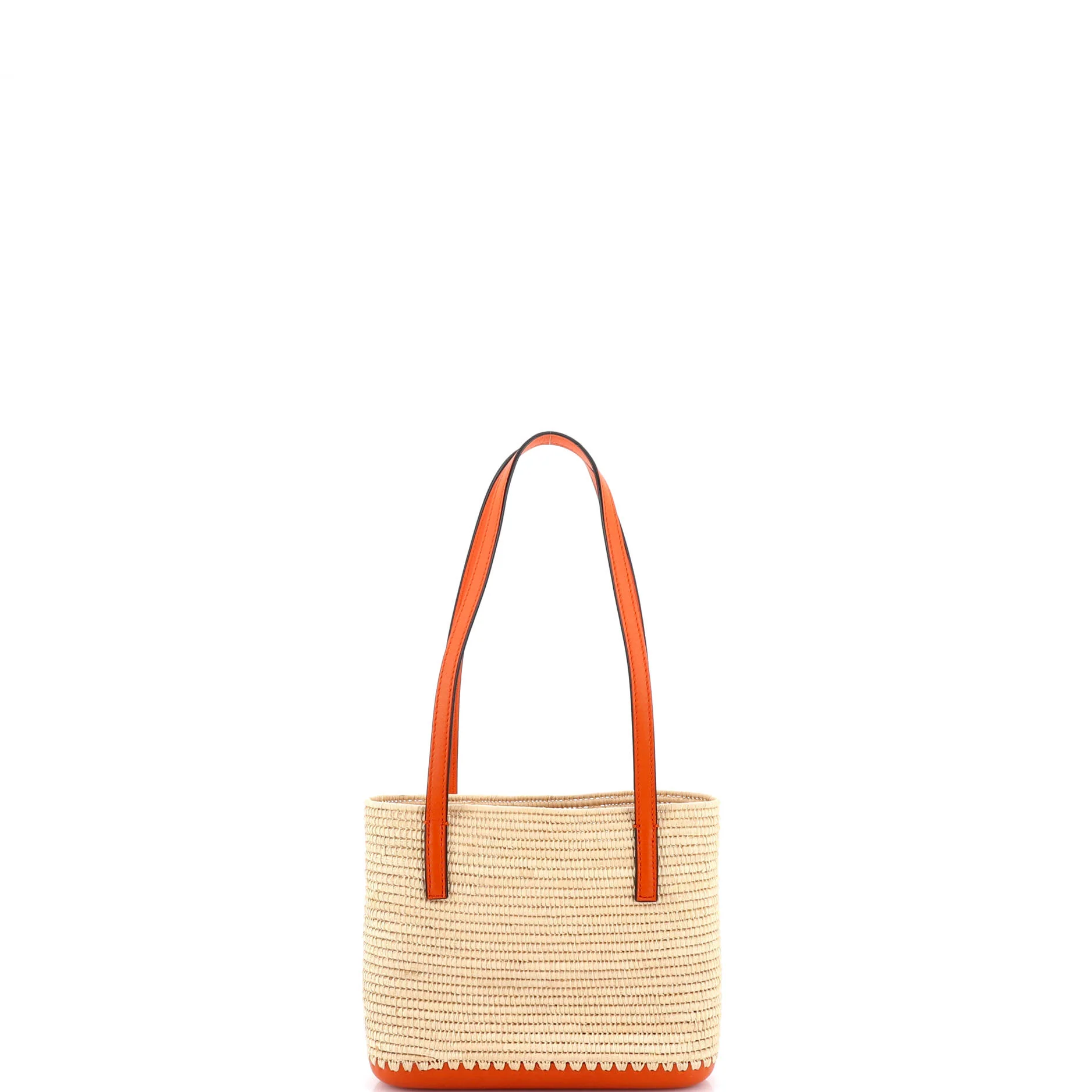 Square Basket Tote Woven Raffia and Leather Mini - Image 3