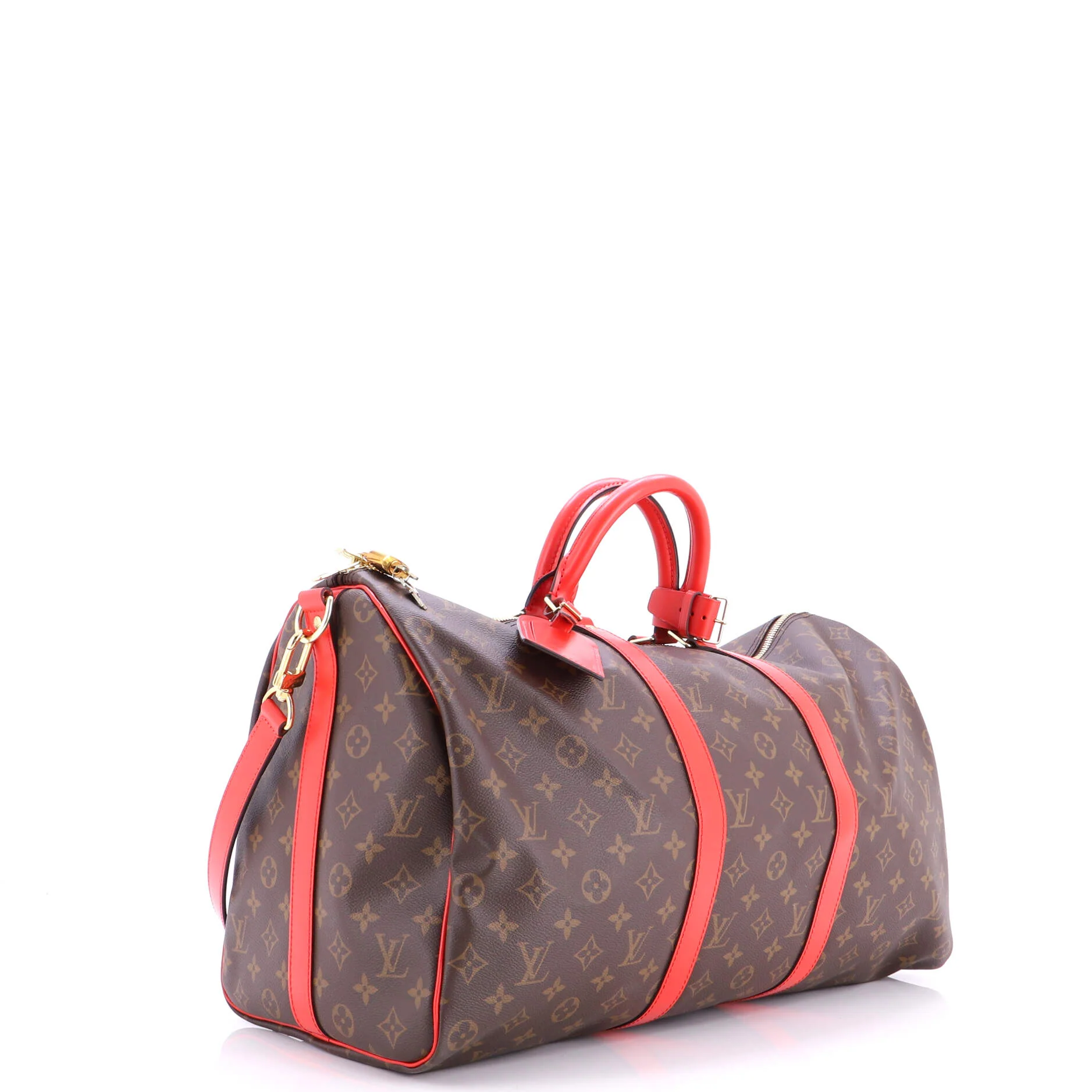 Keepall Bandouliere Bag Monogram Canvas with Coquelicot Leather Trim 50 - Image 2